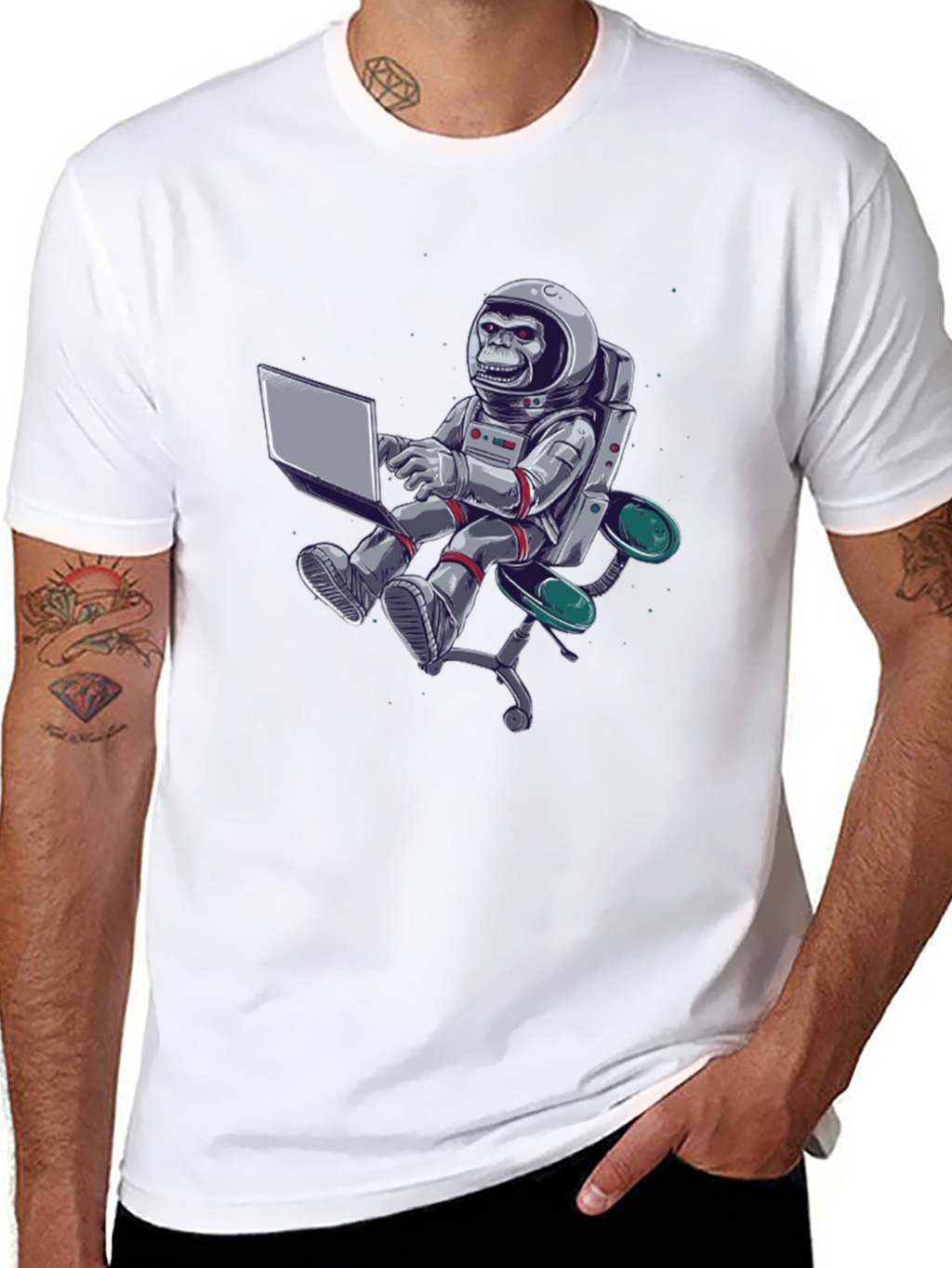 Astronaut Monkey Laptop Graphic Tee