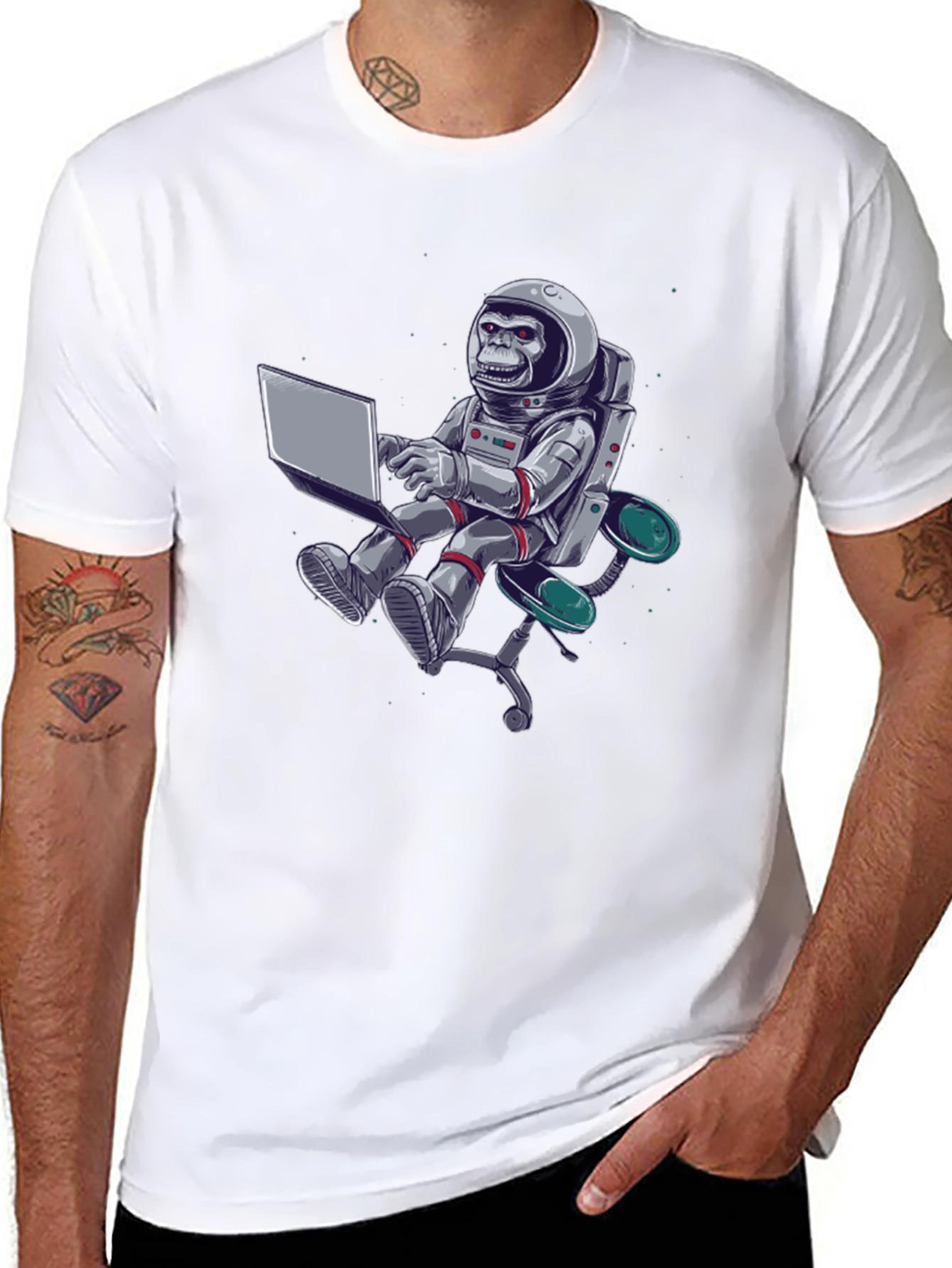 Astronaut Monkey Laptop Graphic Tee