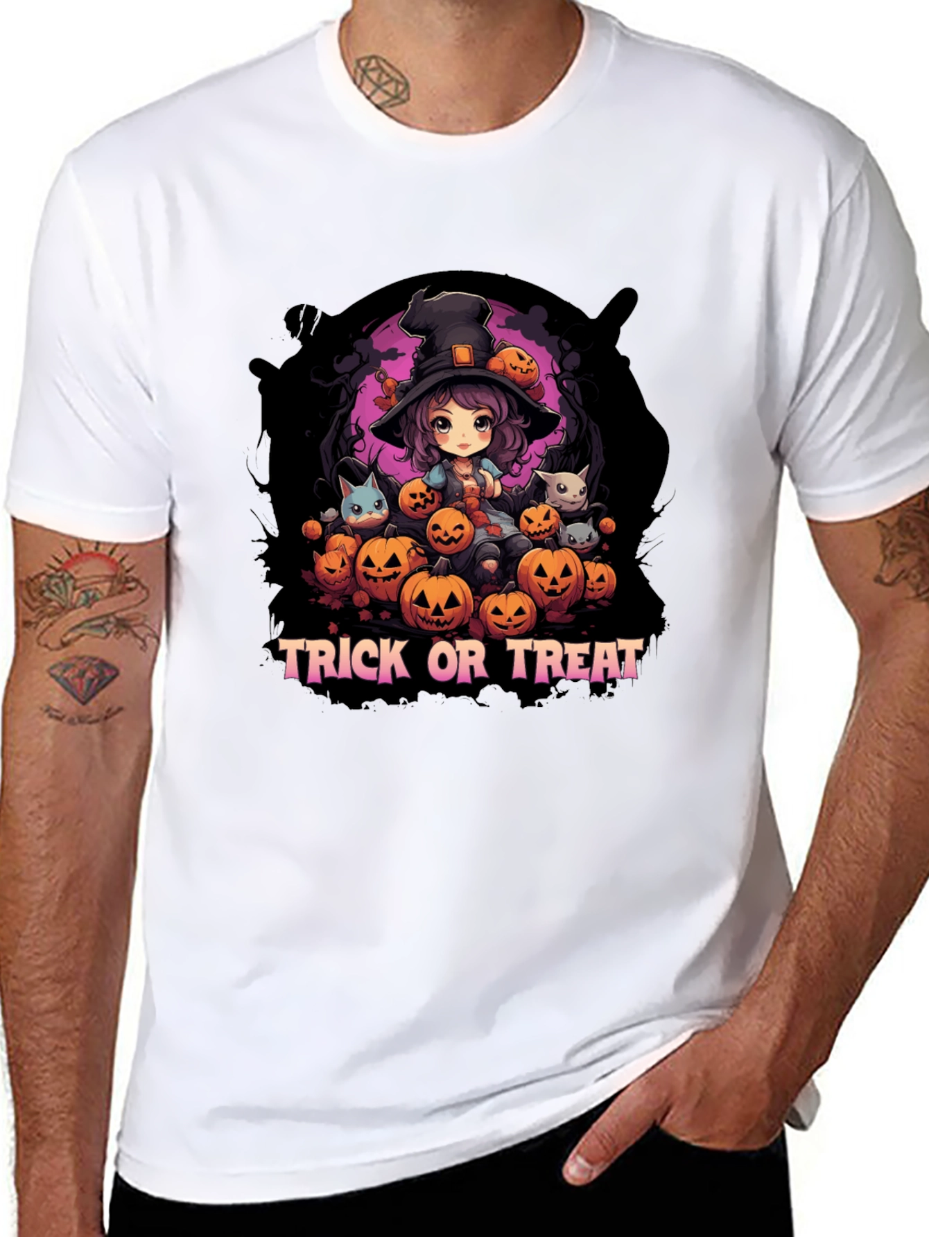 Halloween Witch & Pumpkins Graphic Tee