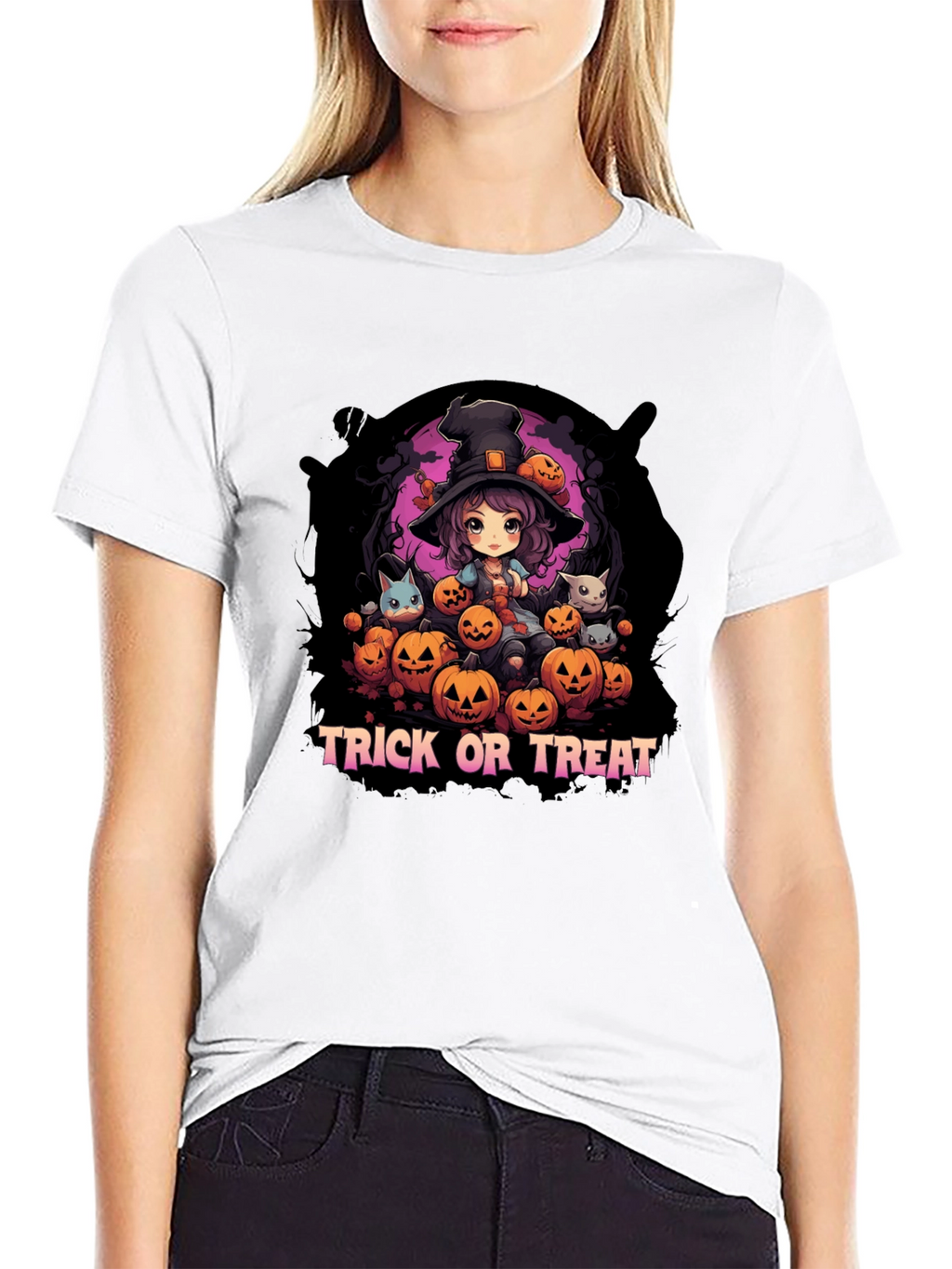 Halloween Witch & Pumpkins Graphic Tee
