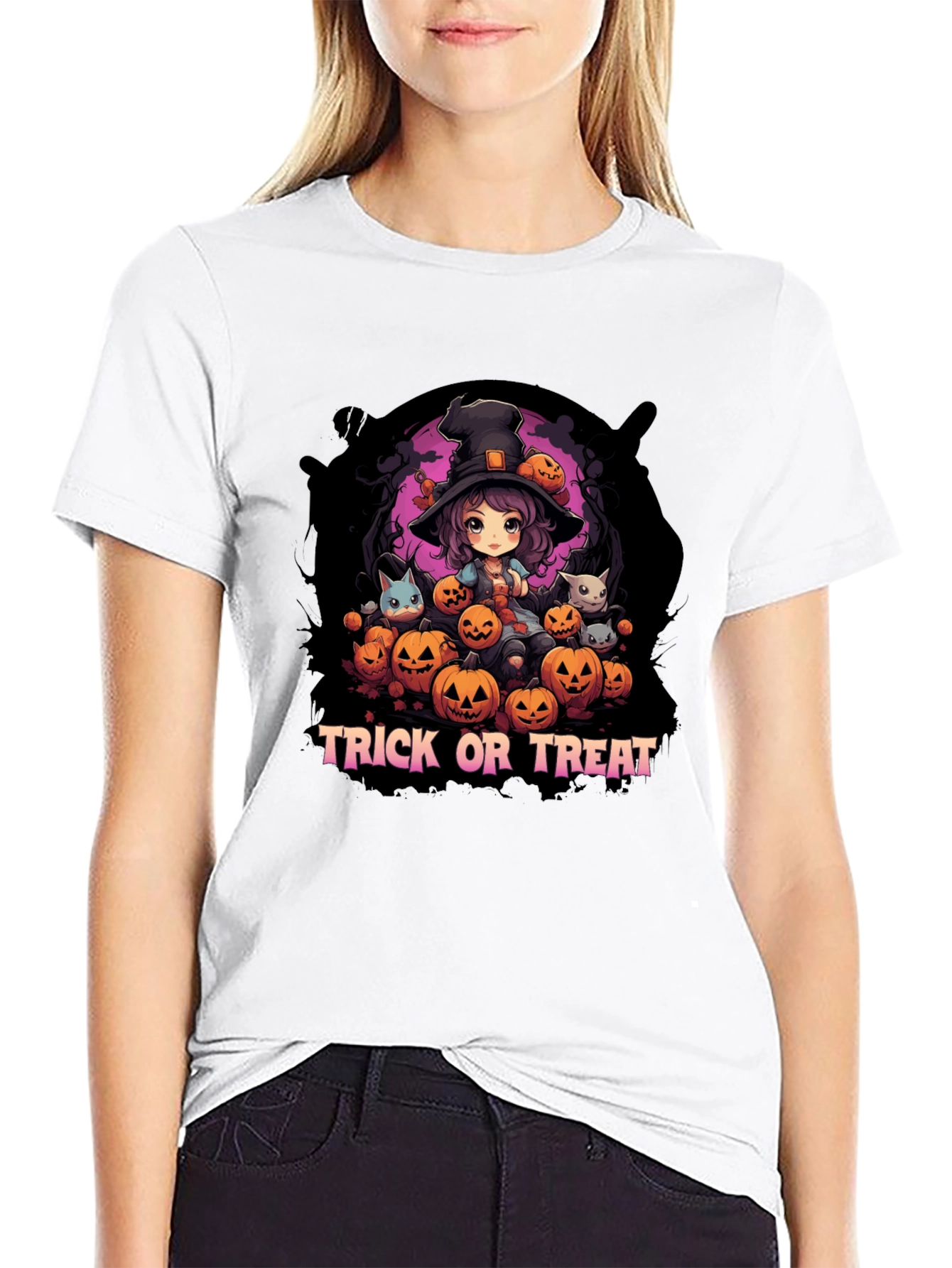 Halloween Witch & Pumpkins Graphic Tee