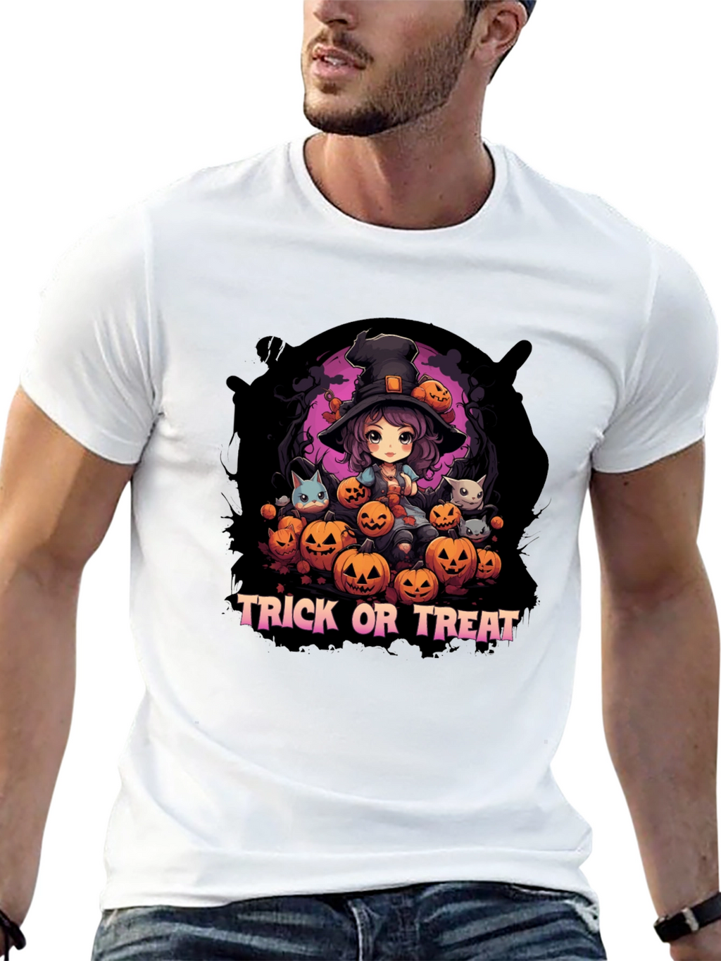 Halloween Witch & Pumpkins Graphic Tee