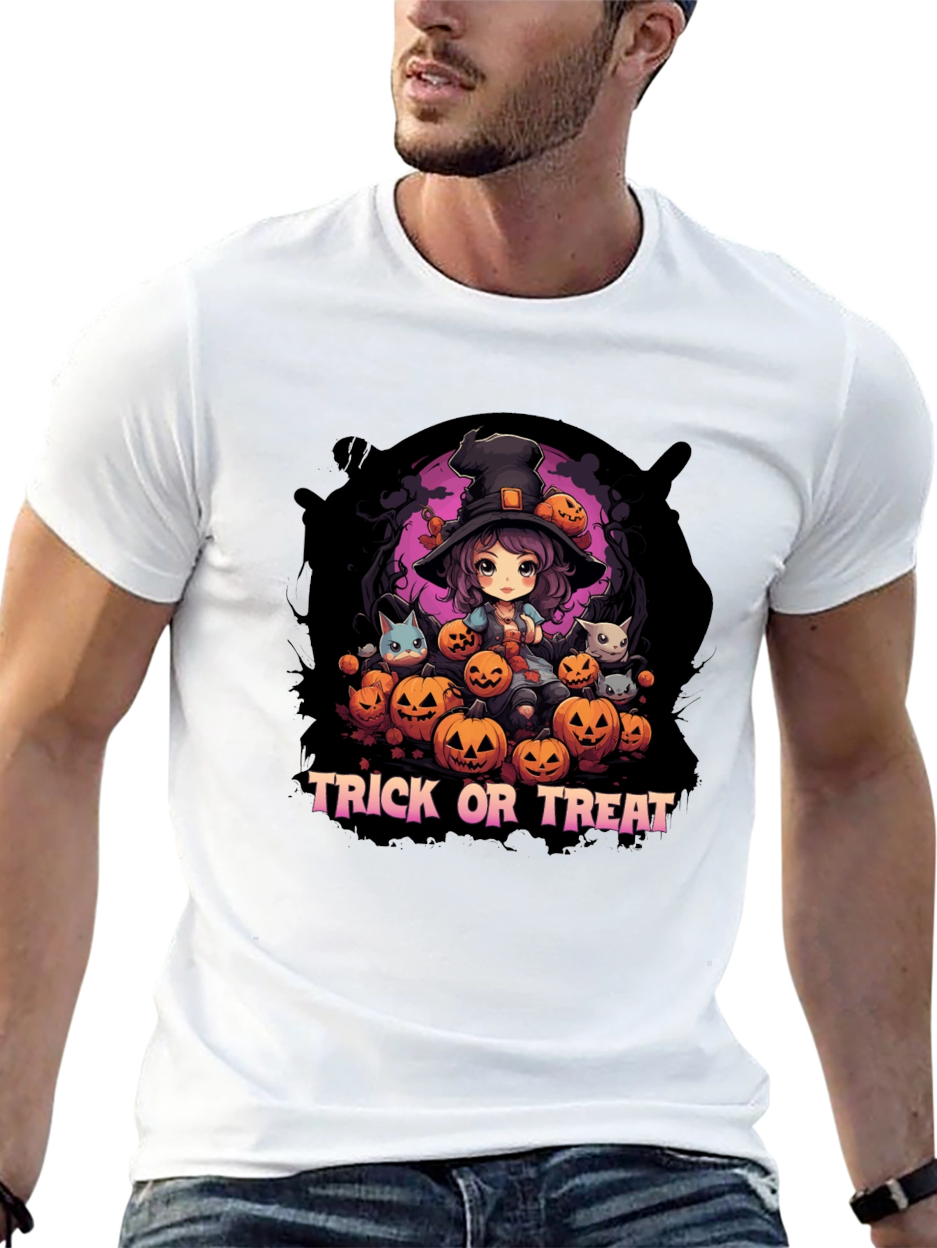 Halloween Witch & Pumpkins Graphic Tee