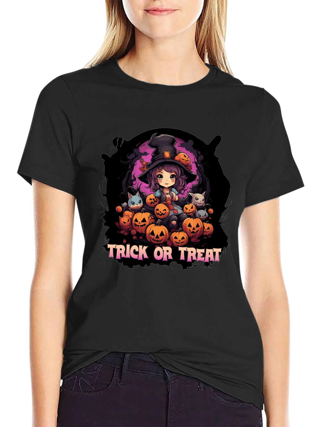 Halloween Witch & Pumpkins Graphic Tee