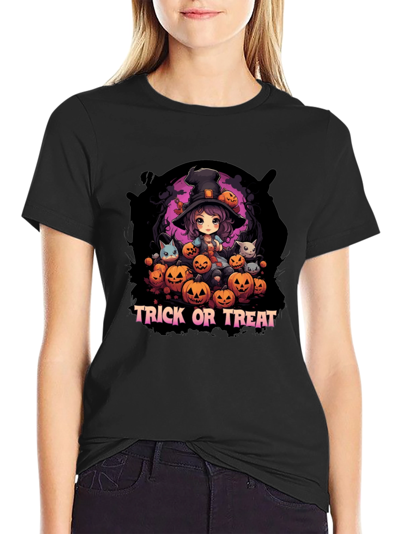 Halloween Witch & Pumpkins Graphic Tee