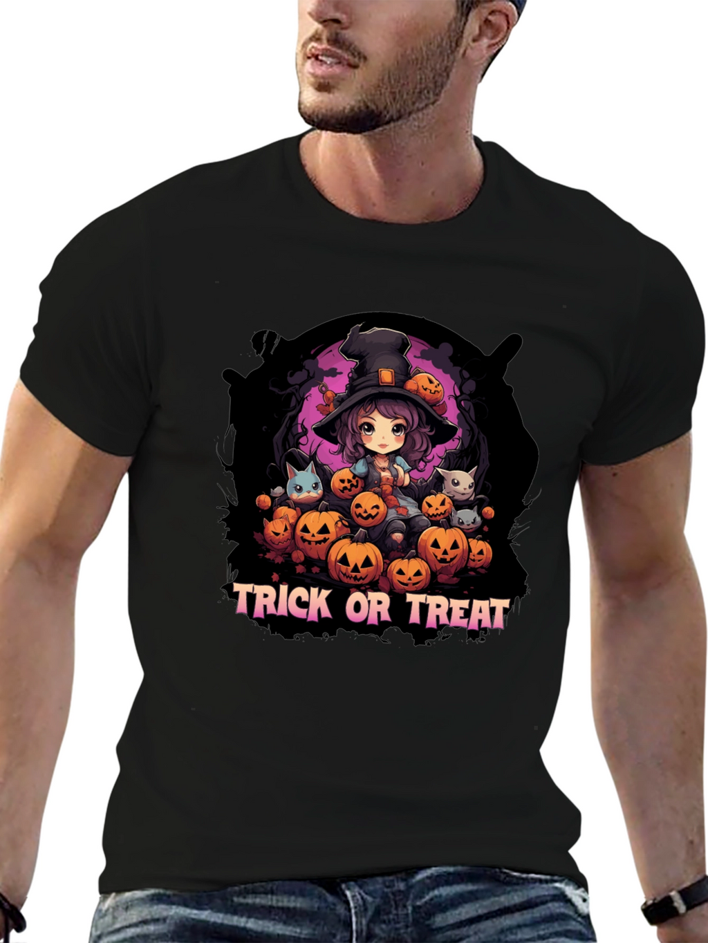Halloween Witch & Pumpkins Graphic Tee