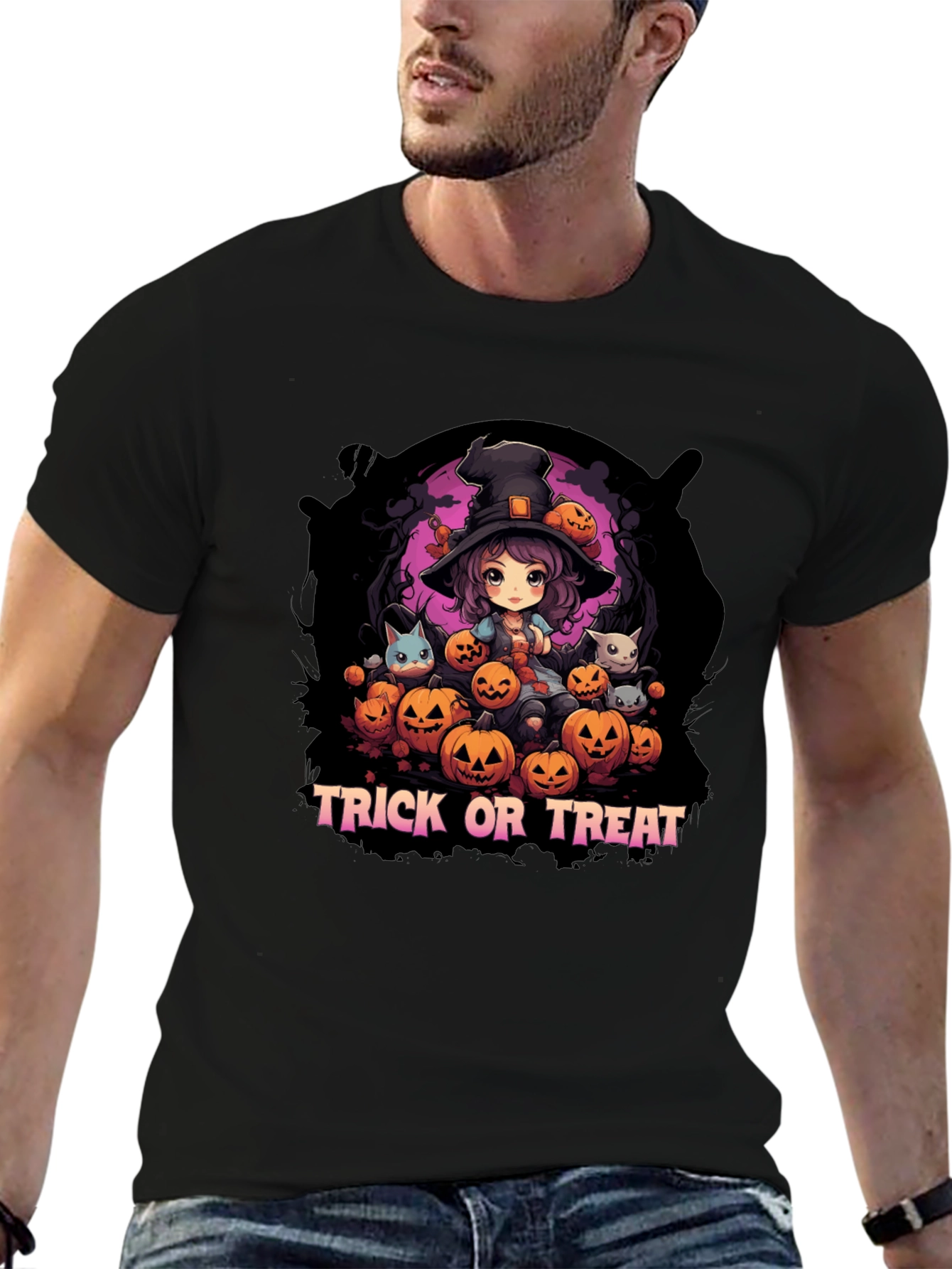 Halloween Witch & Pumpkins Graphic Tee