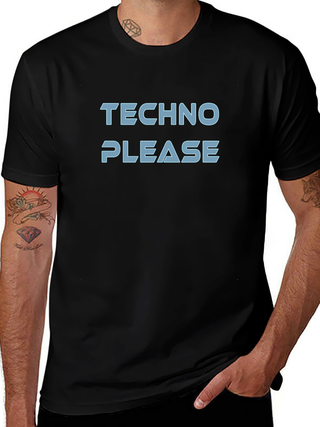 Techno Please Graphic T-Shirt - Black