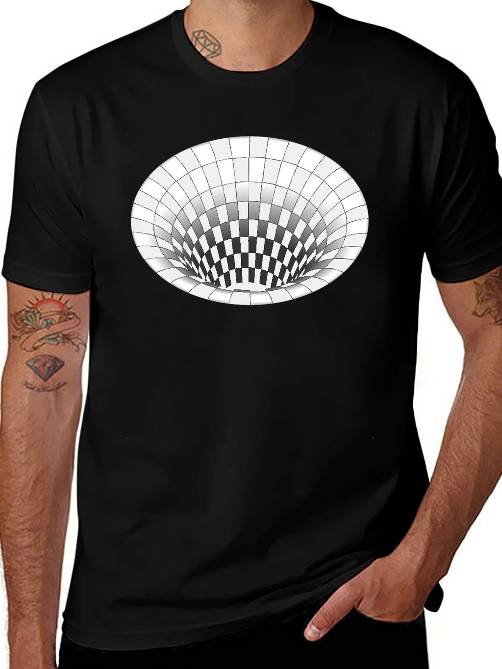 Optical Illusion Hole Tee - Unisex Black T-Shirt