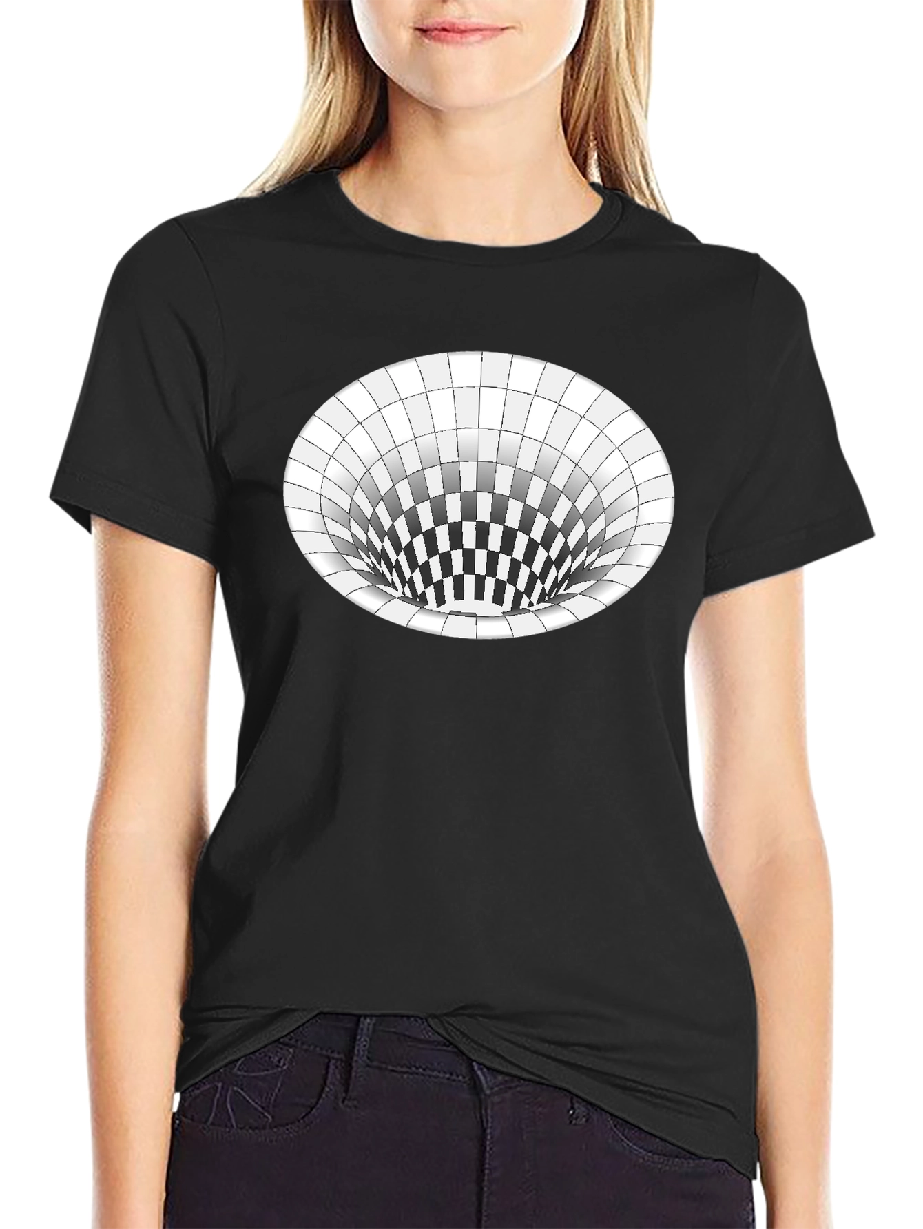 Optical Illusion Hole Tee - Unisex Black T-Shirt