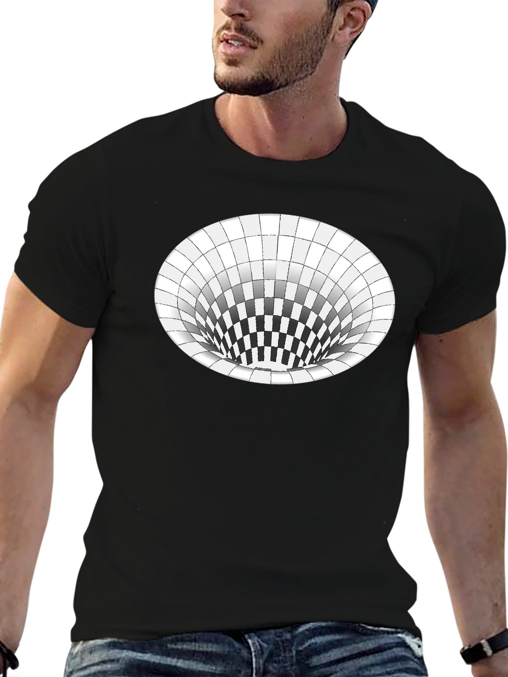 Optical Illusion Hole Tee - Unisex Black T-Shirt