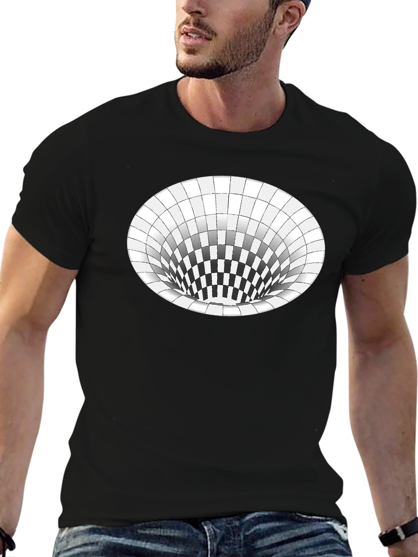 Optical Illusion Hole Tee - Unisex Black T-Shirt