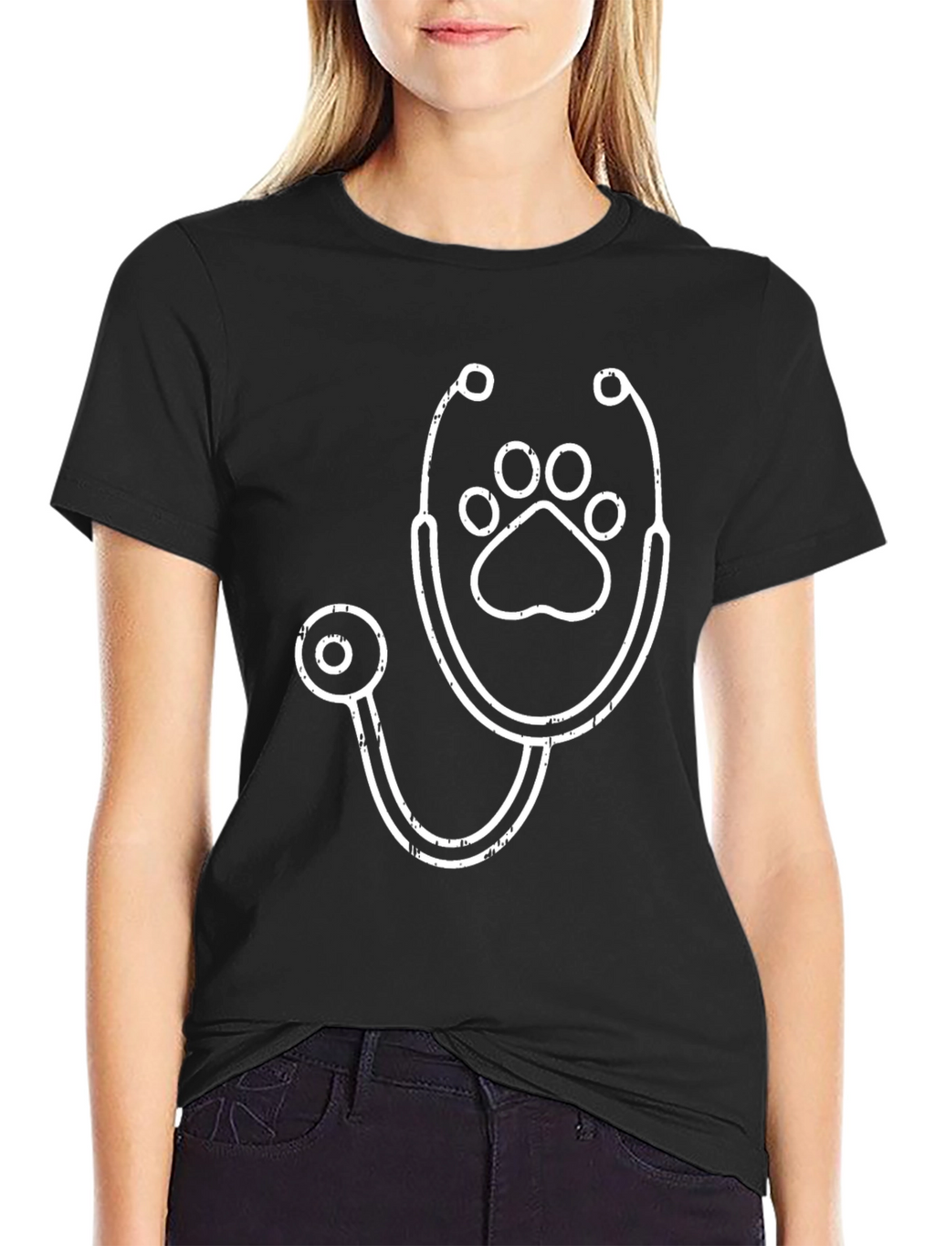 Veterinarian Paw Print Stethoscope T-Shirt - Black