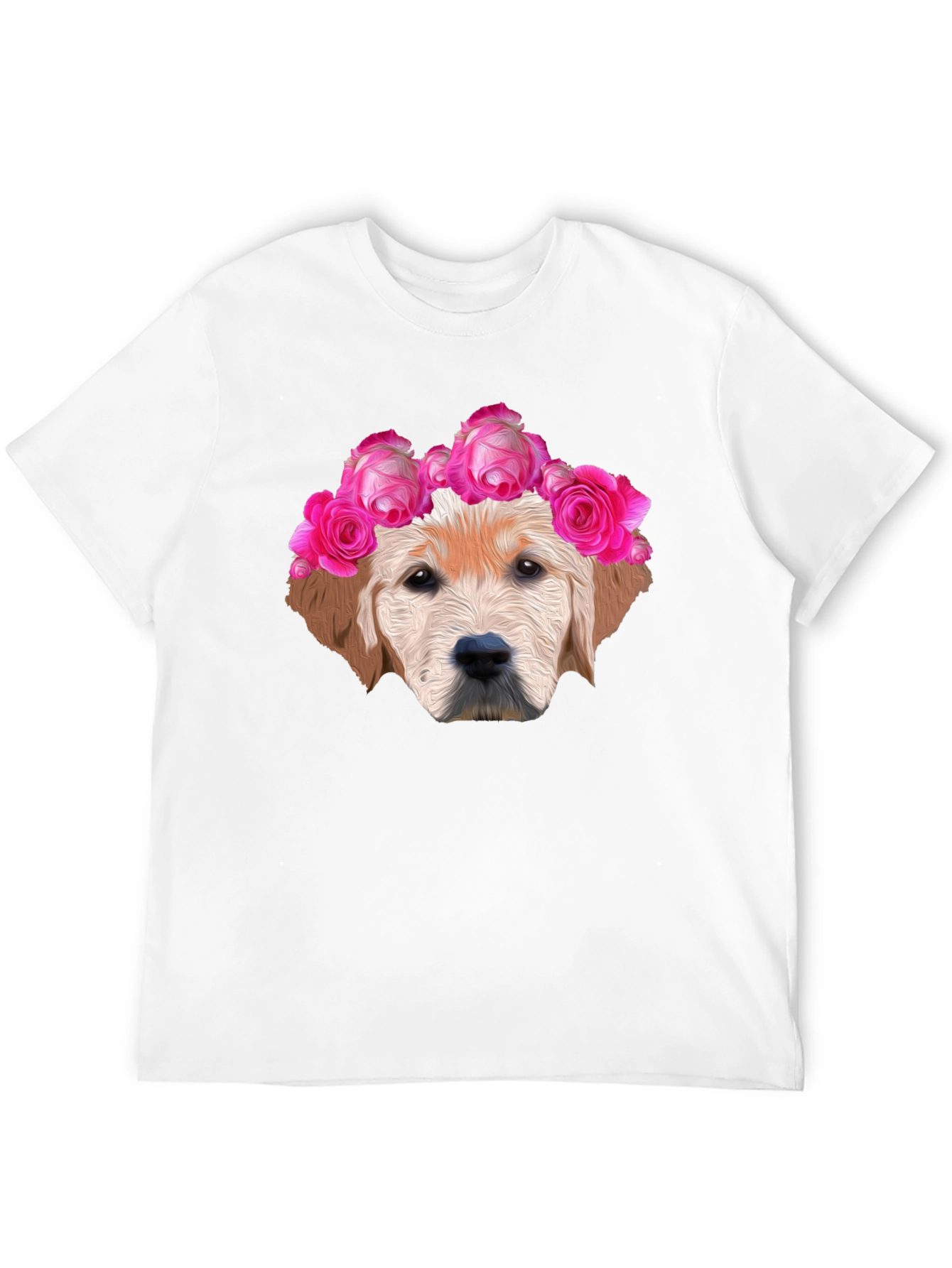 Dog with Floral Crown Graphic Tee - Black