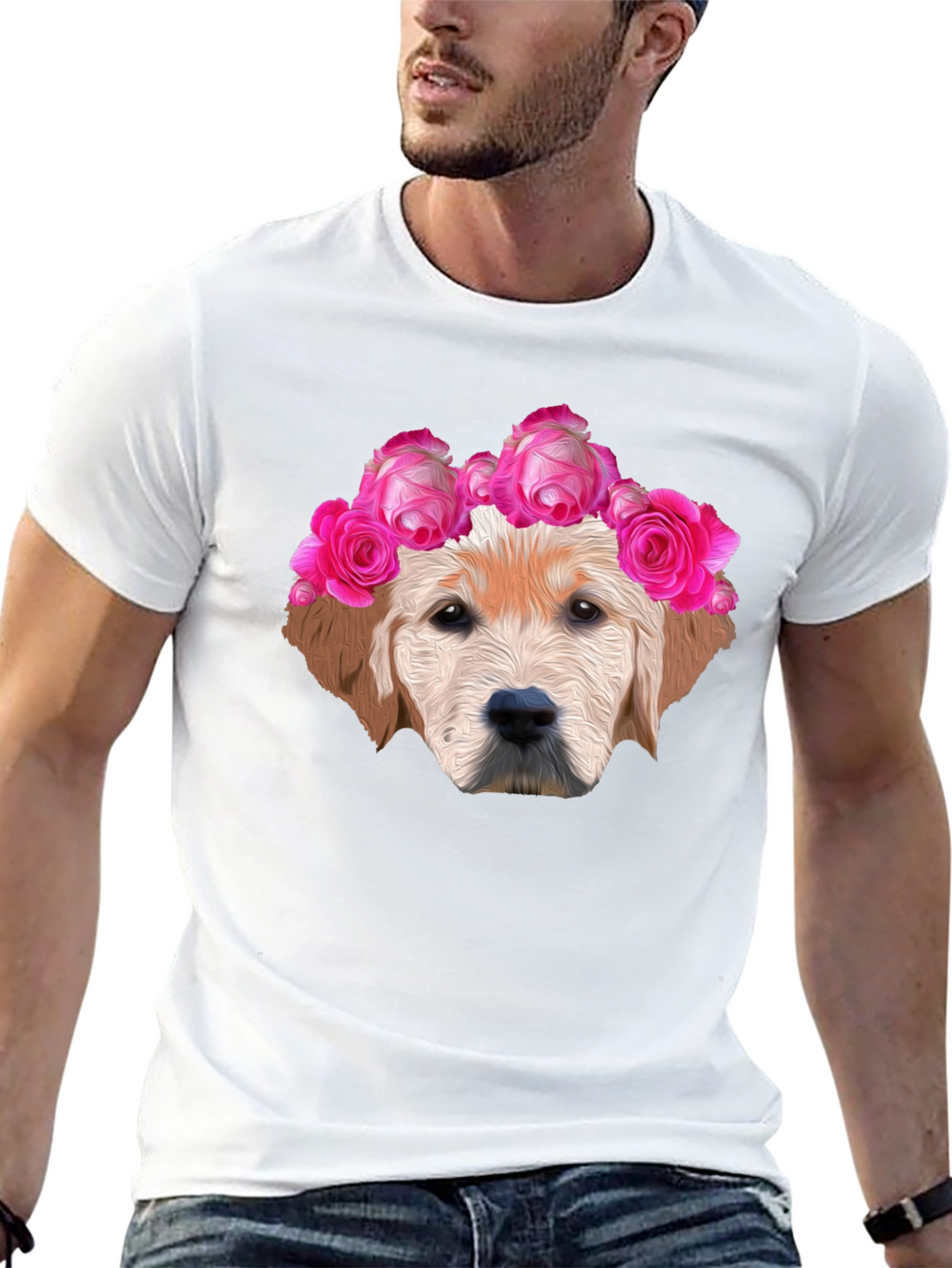 Dog with Floral Crown Graphic Tee - Black