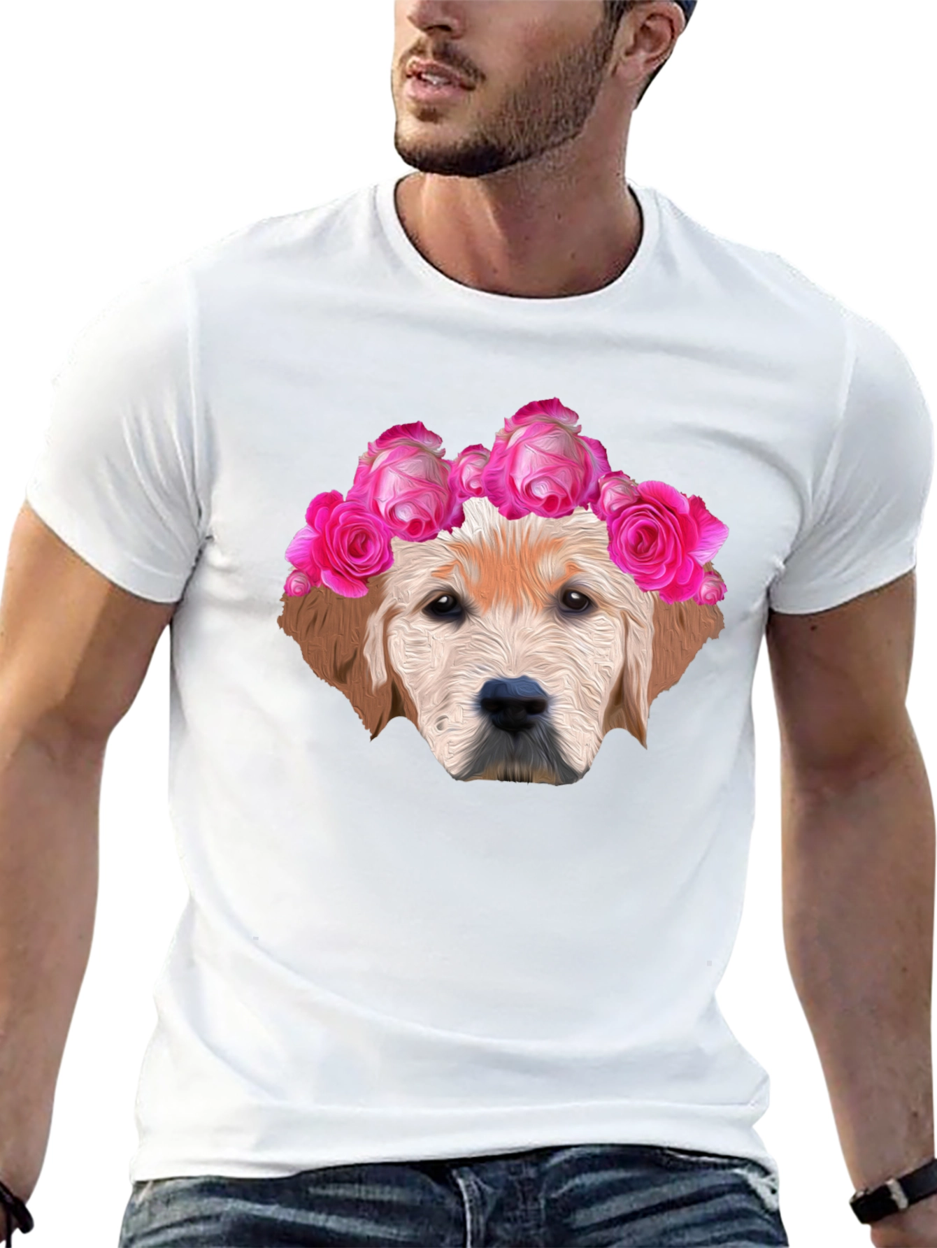 Dog with Floral Crown Graphic Tee - Black