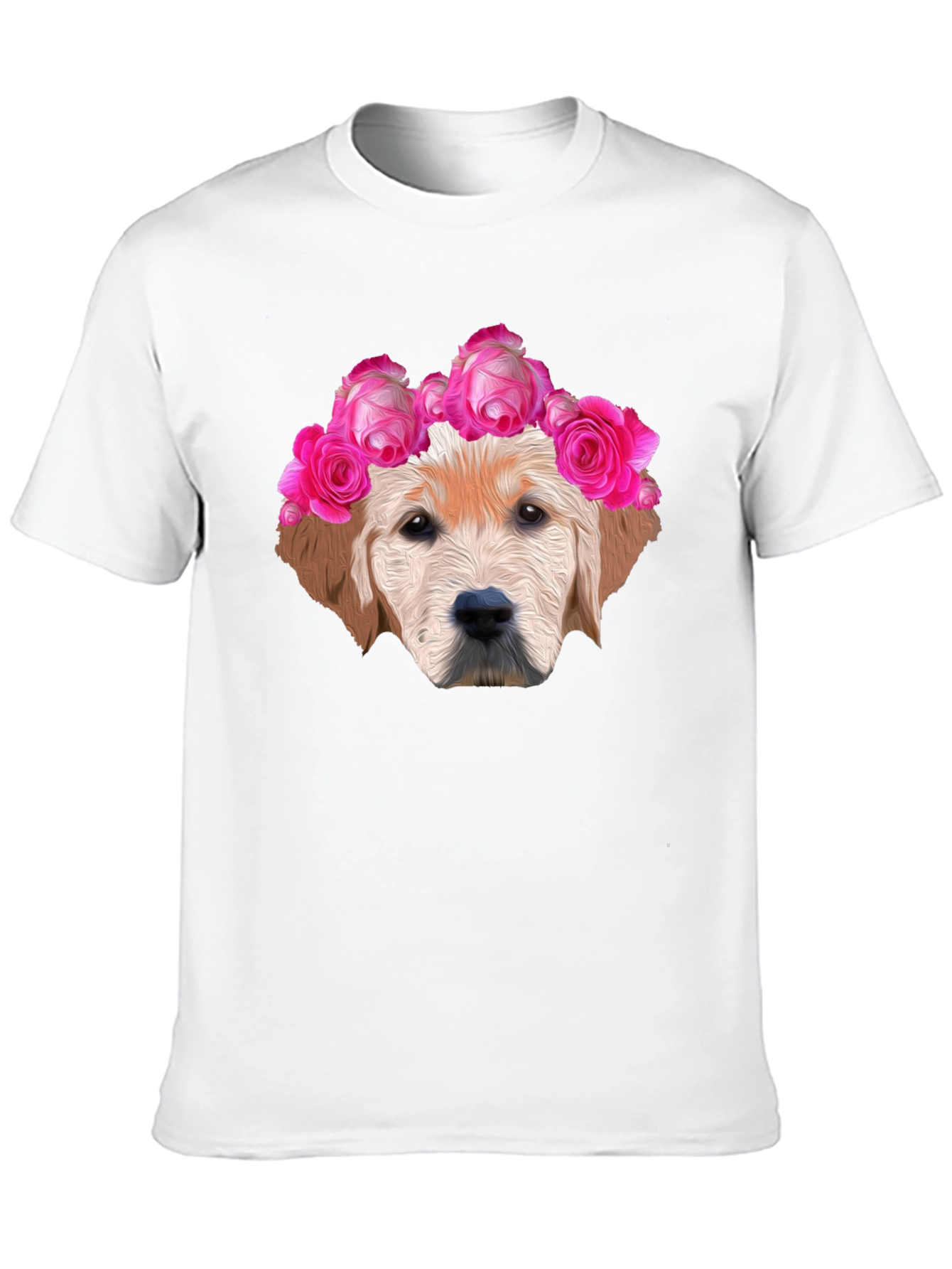 Dog with Floral Crown Graphic Tee - Black