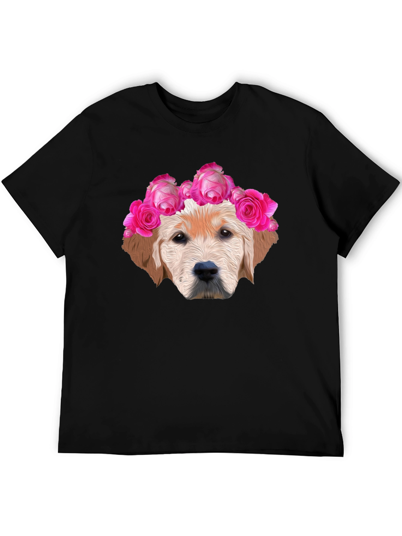 Dog with Floral Crown Graphic Tee - Black