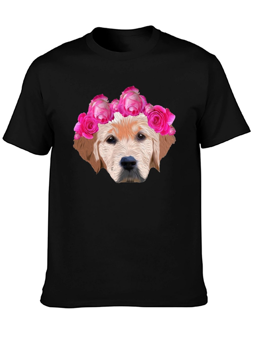 Dog with Floral Crown Graphic Tee - Black
