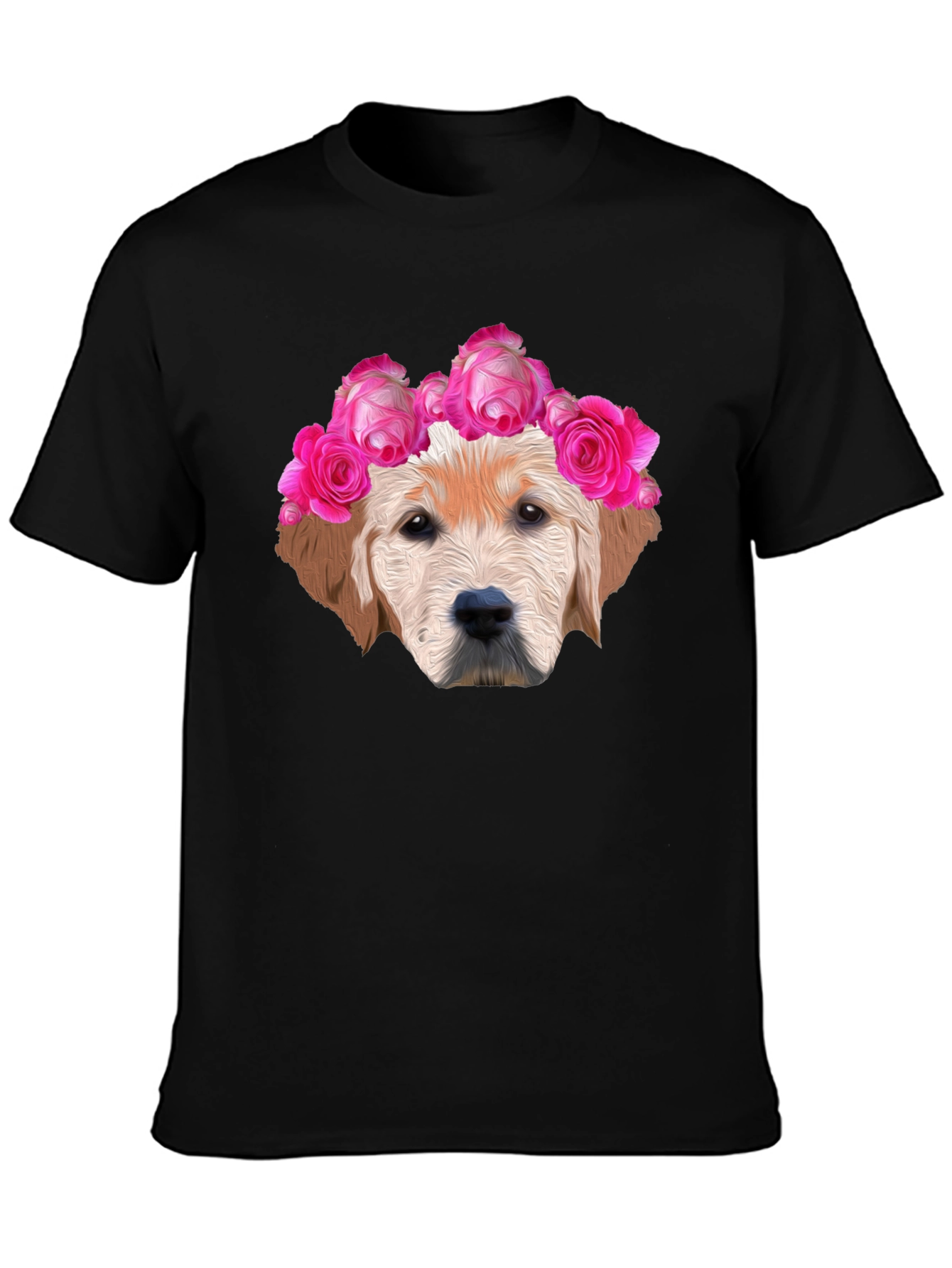 Dog with Floral Crown Graphic Tee - Black