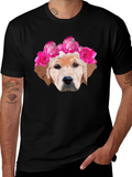 Dog with Floral Crown Graphic Tee - Black