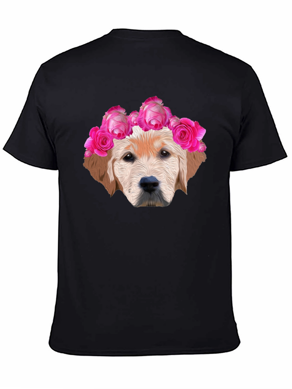 Dog with Floral Crown Graphic Tee - Black