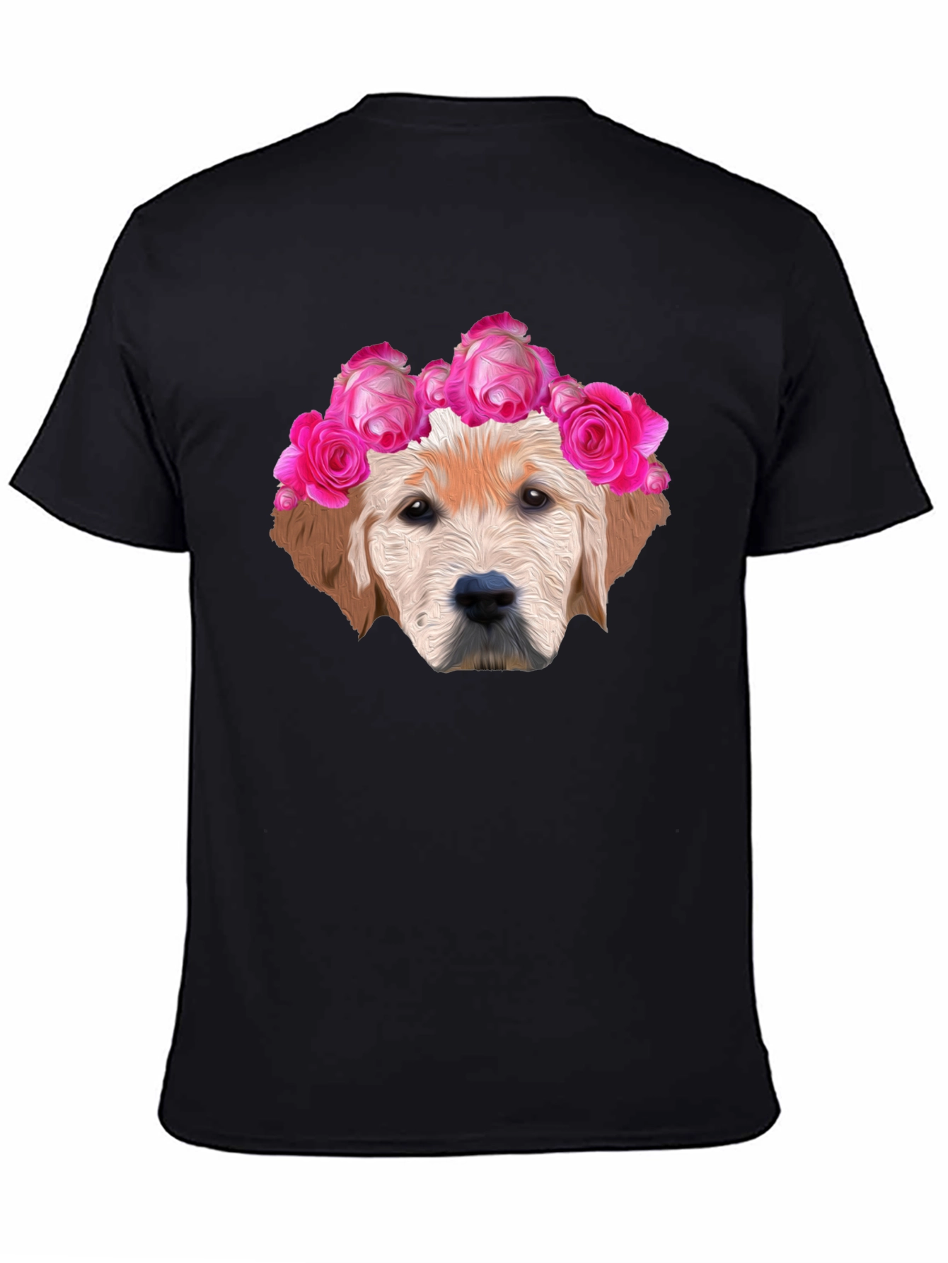 Dog with Floral Crown Graphic Tee - Black