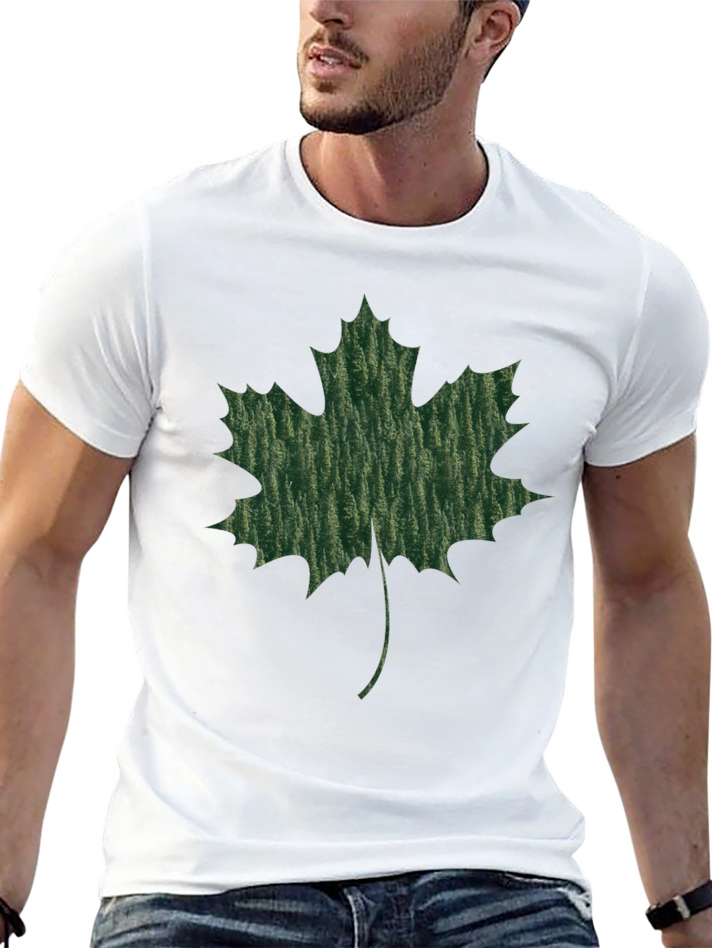 Maple Leaf Print Black T-Shirt