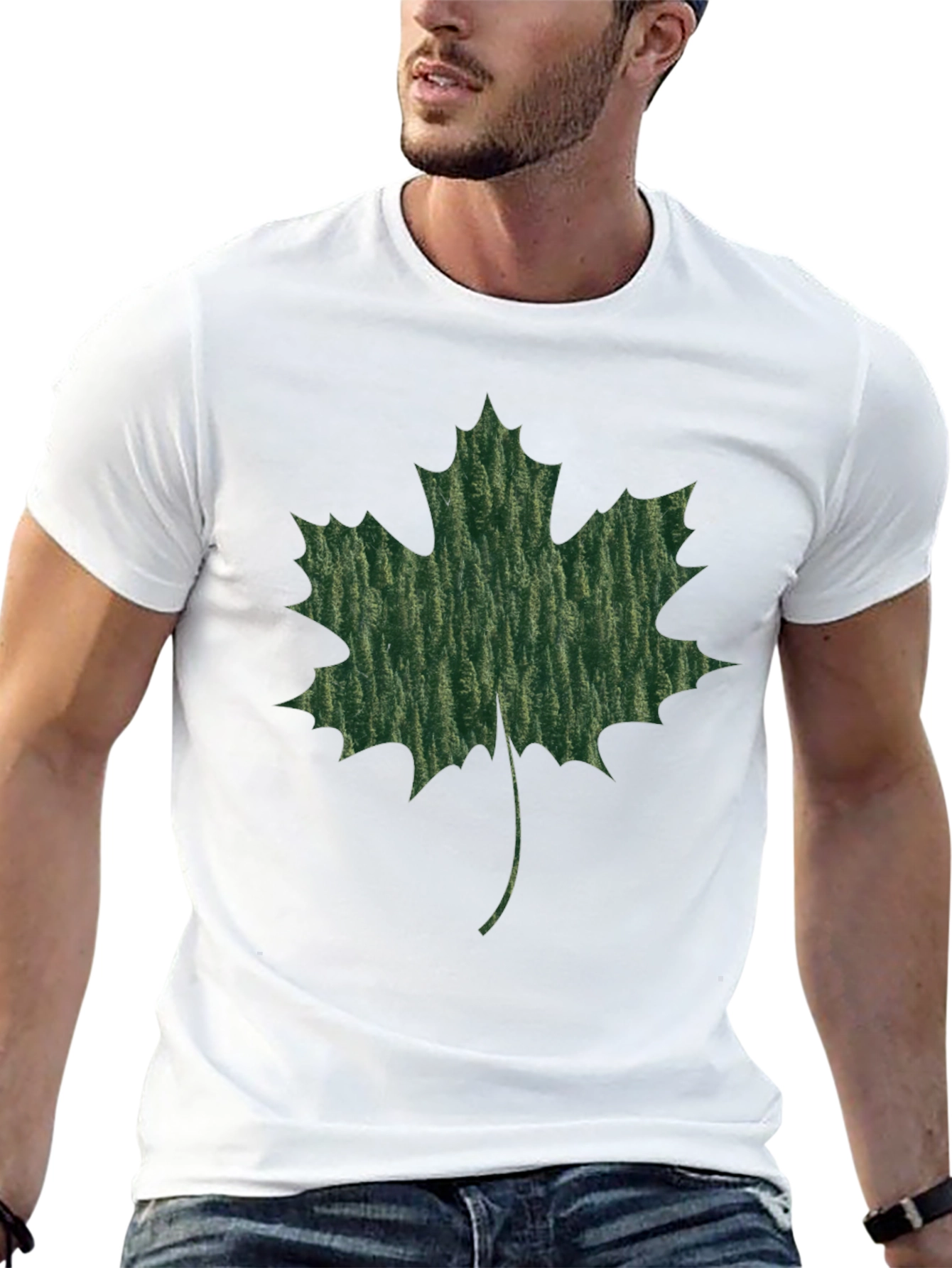 Maple Leaf Print Black T-Shirt