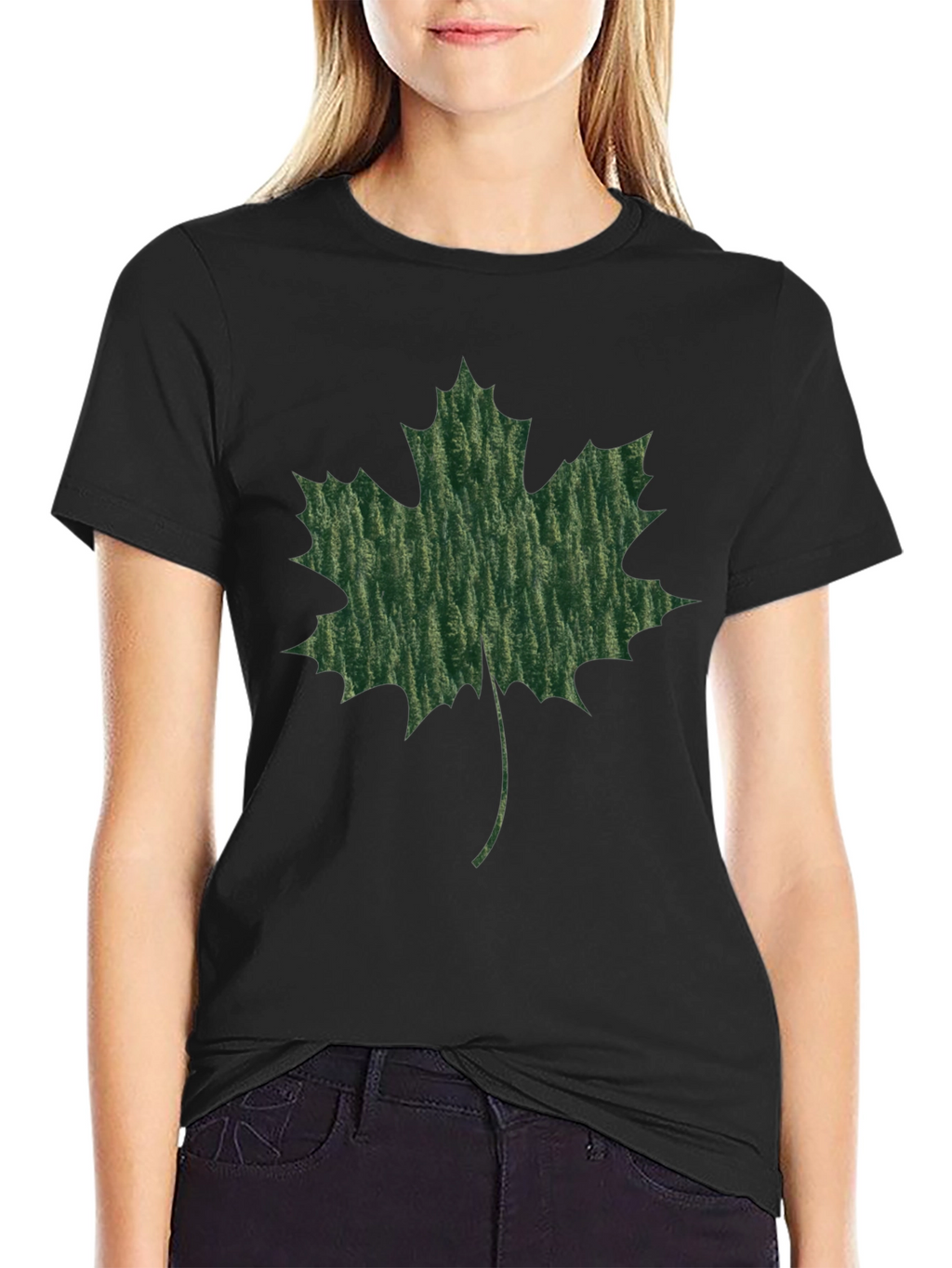 Maple Leaf Print Black T-Shirt