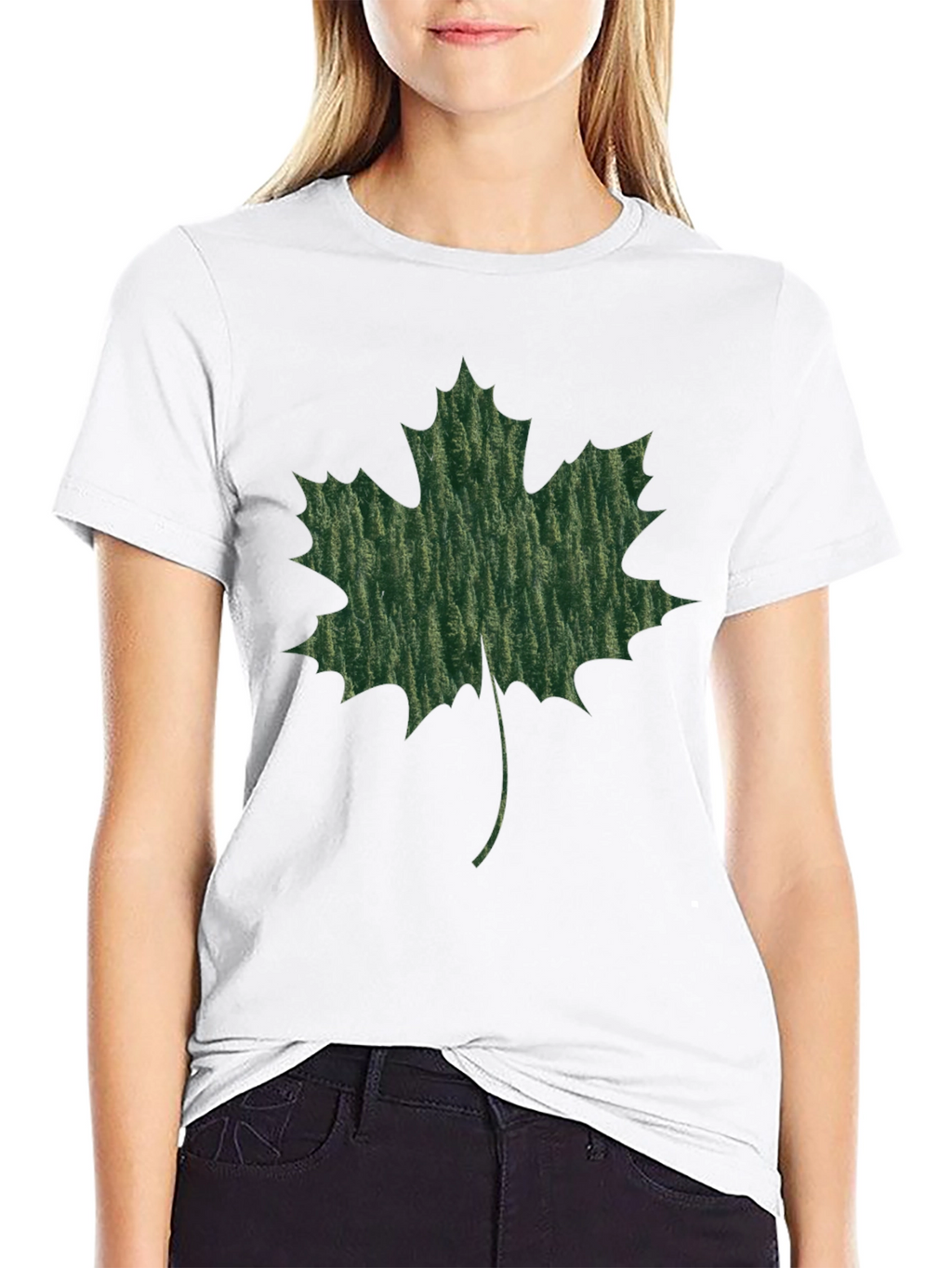 Maple Leaf Print Black T-Shirt