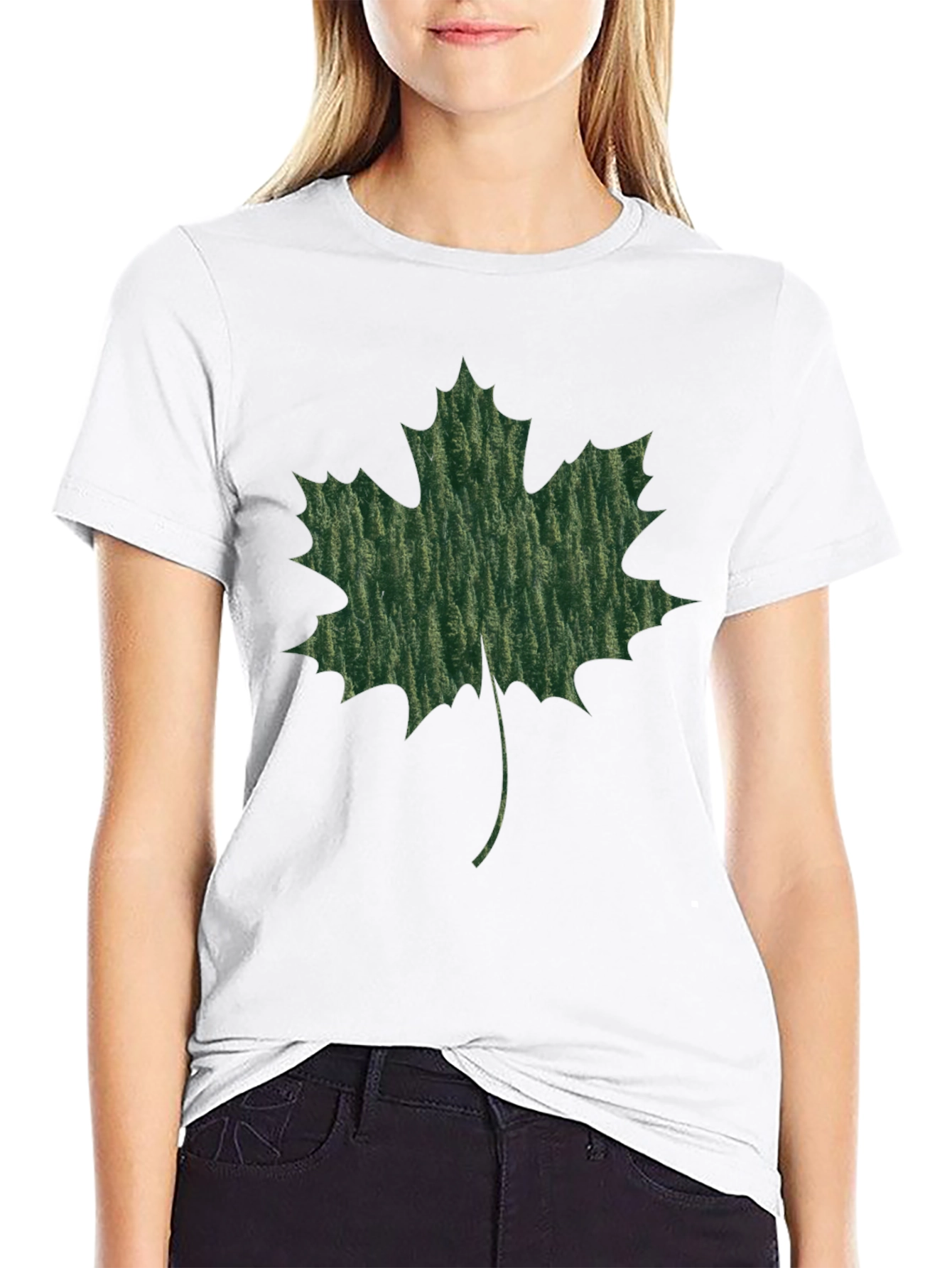 Maple Leaf Print Black T-Shirt
