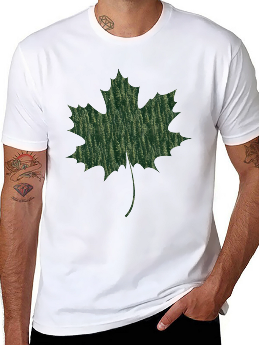 Maple Leaf Print Black T-Shirt
