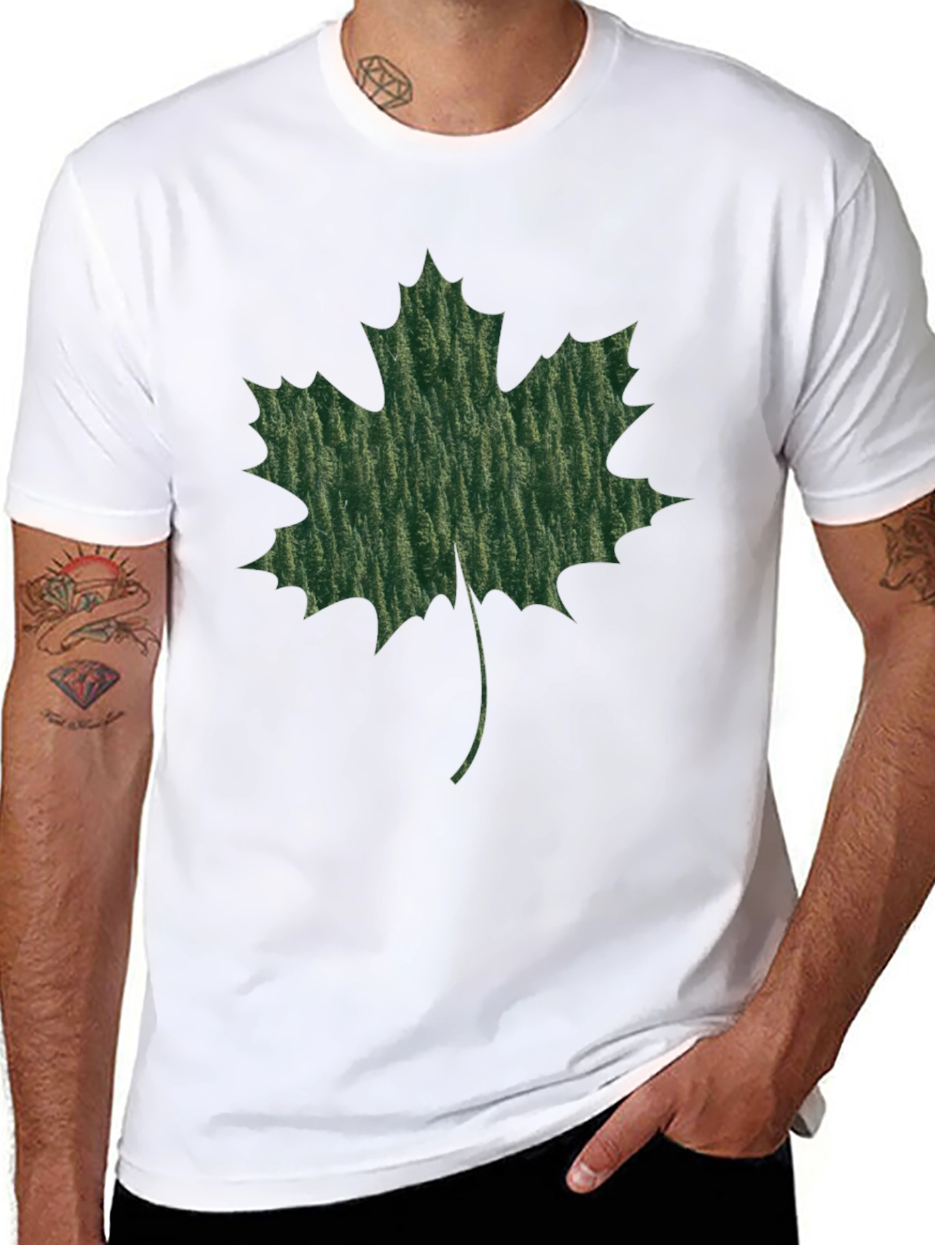Maple Leaf Print Black T-Shirt
