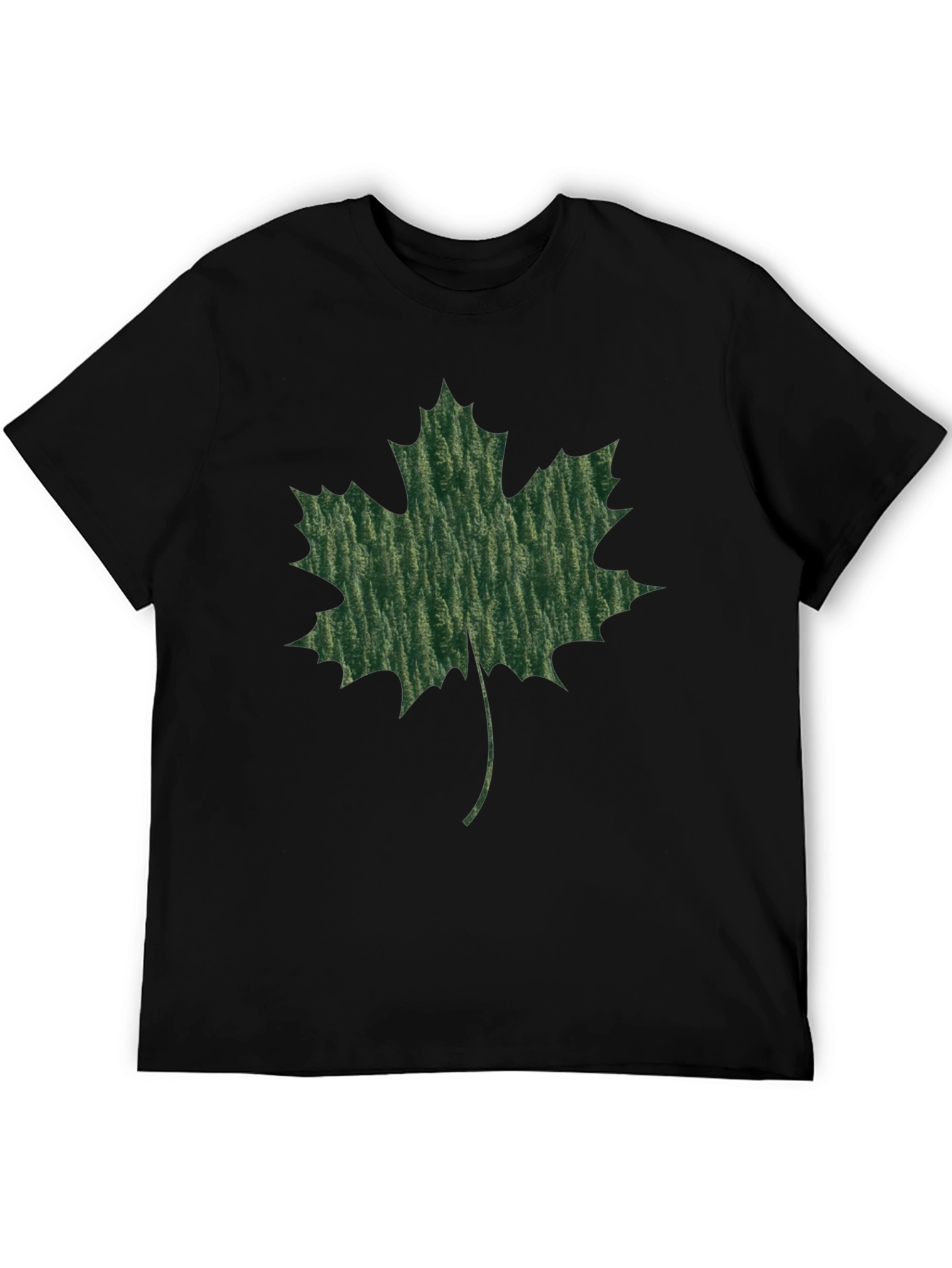 Maple Leaf Print Black T-Shirt