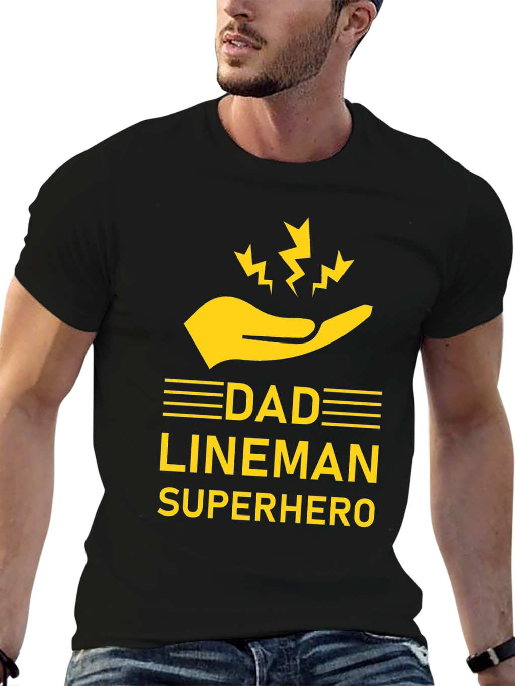 Dad Lineman Superhero T-Shirt - Black