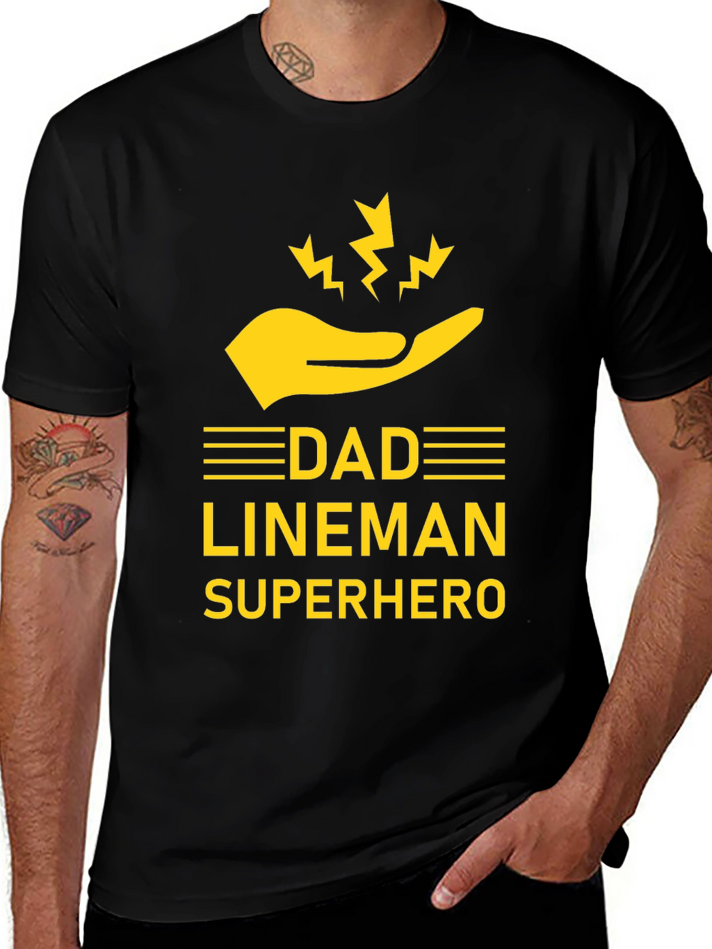 Dad Lineman Superhero T-Shirt - Black