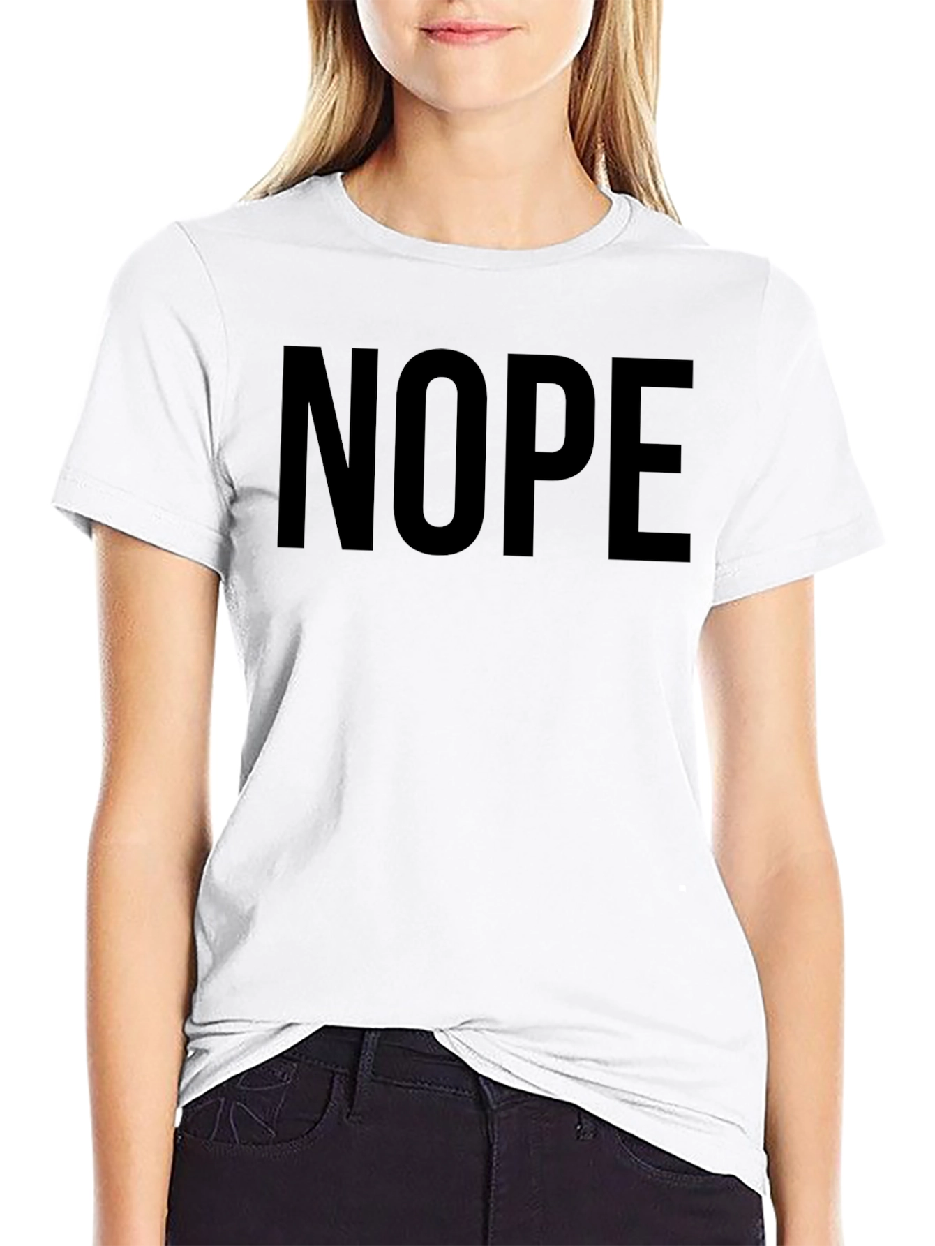 Nope Graphic Tee - Black Cotton Blend Crewneck
