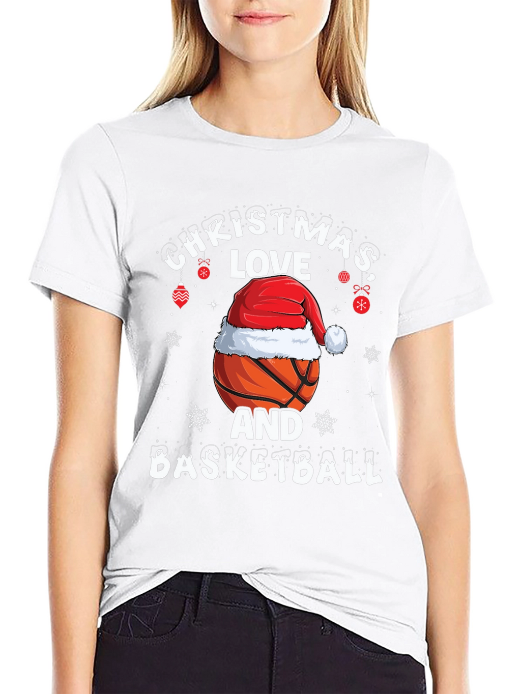 Christmas Love and Basketball Graphic T-Shirt