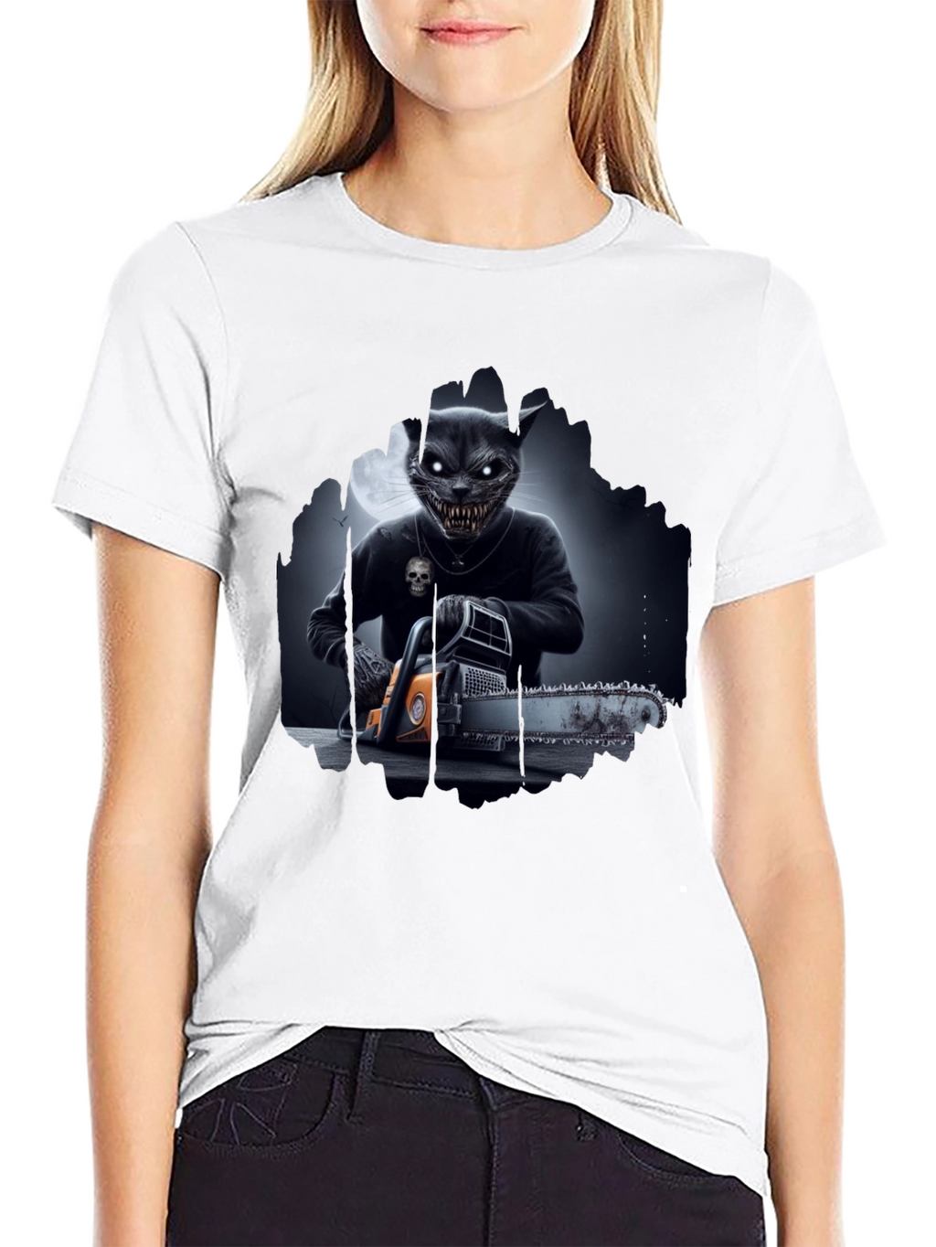 Creepy Cat Chainsaw T-Shirt