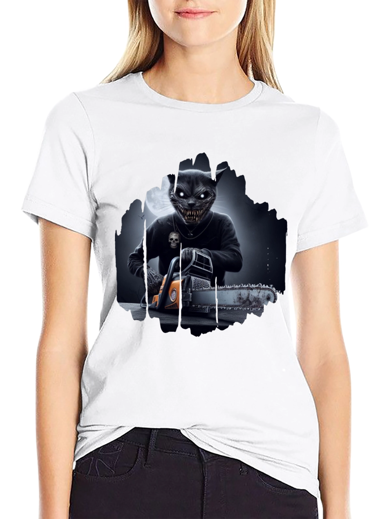 Creepy Cat Chainsaw T-Shirt