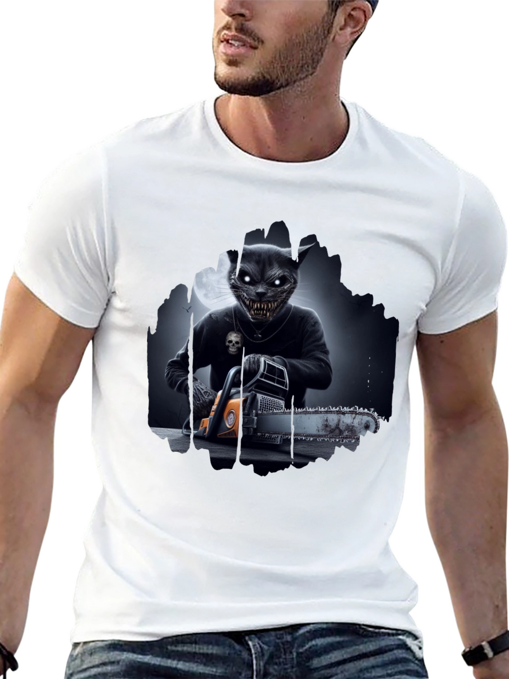 Creepy Cat Chainsaw T-Shirt