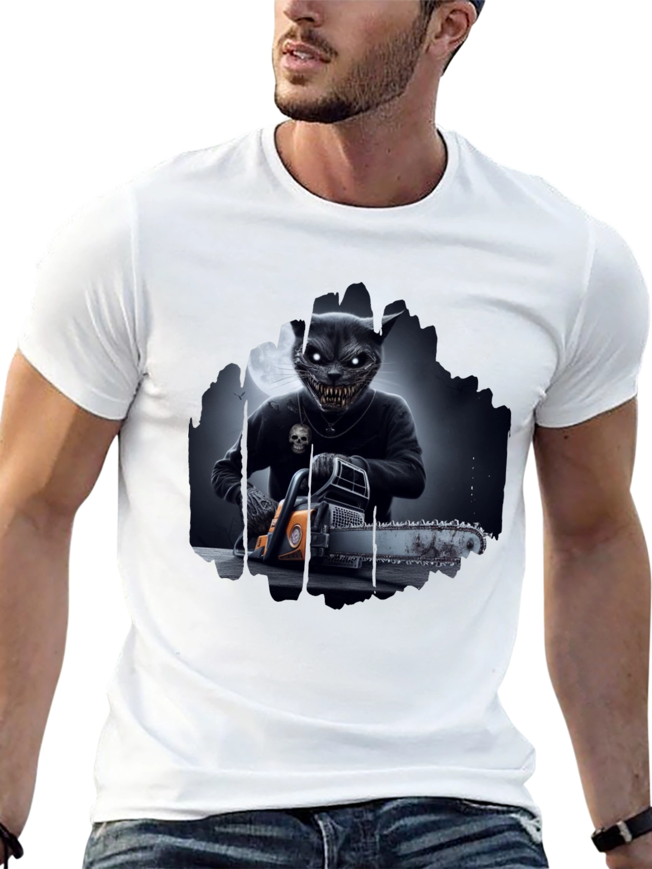 Creepy Cat Chainsaw T-Shirt