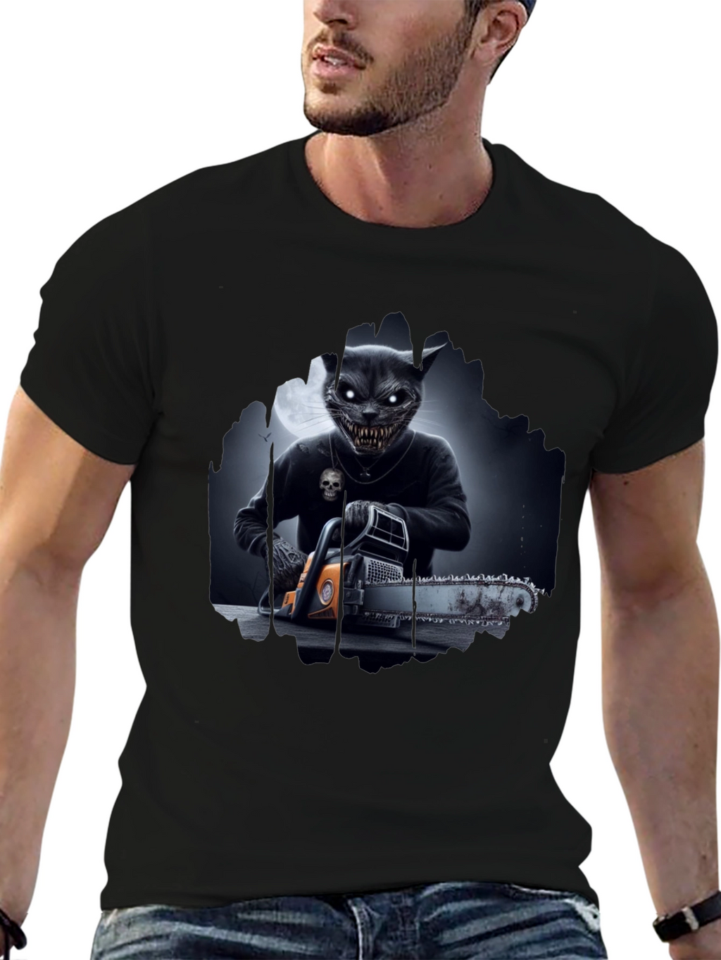 Creepy Cat Chainsaw T-Shirt