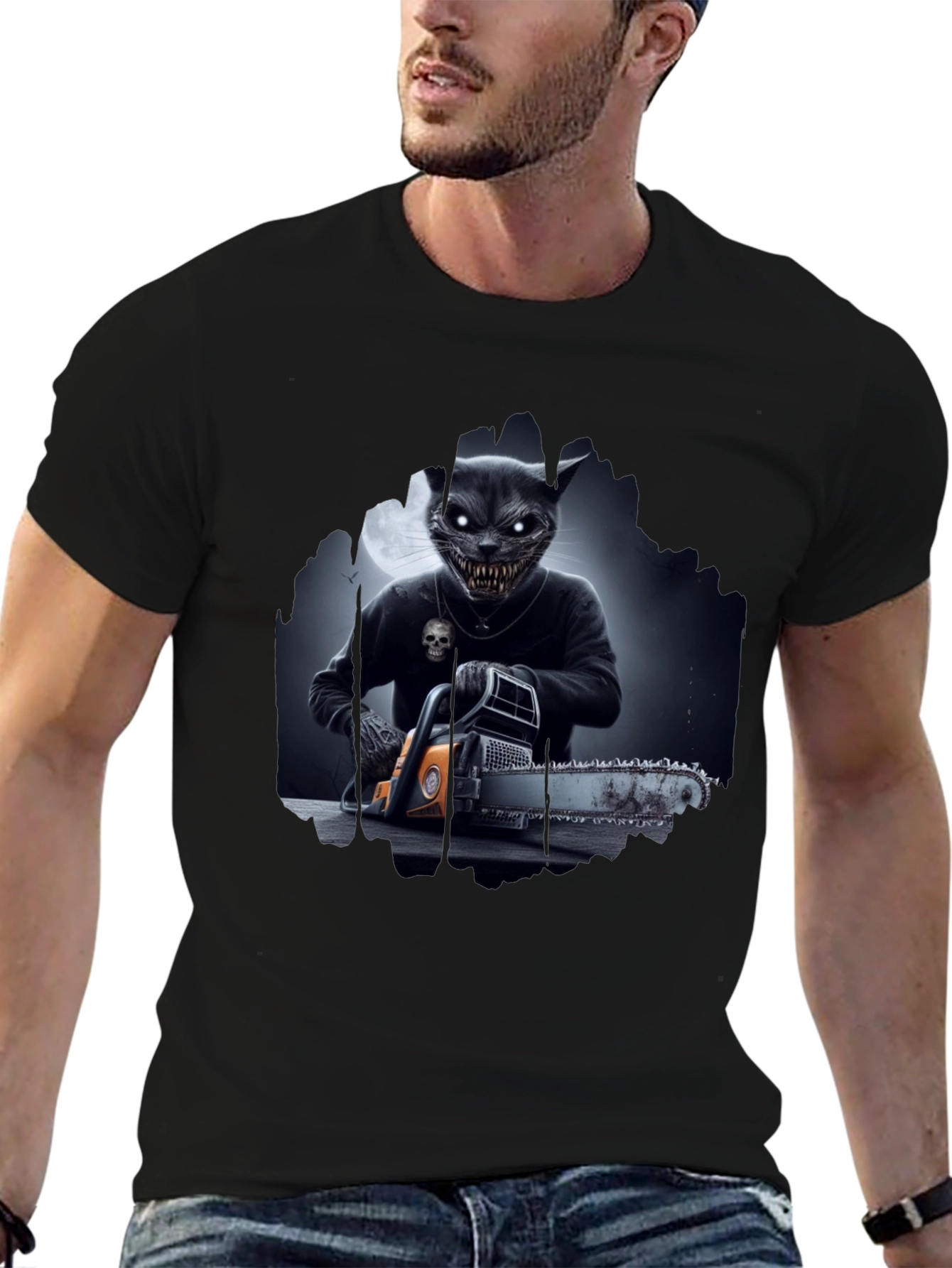 Creepy Cat Chainsaw T-Shirt