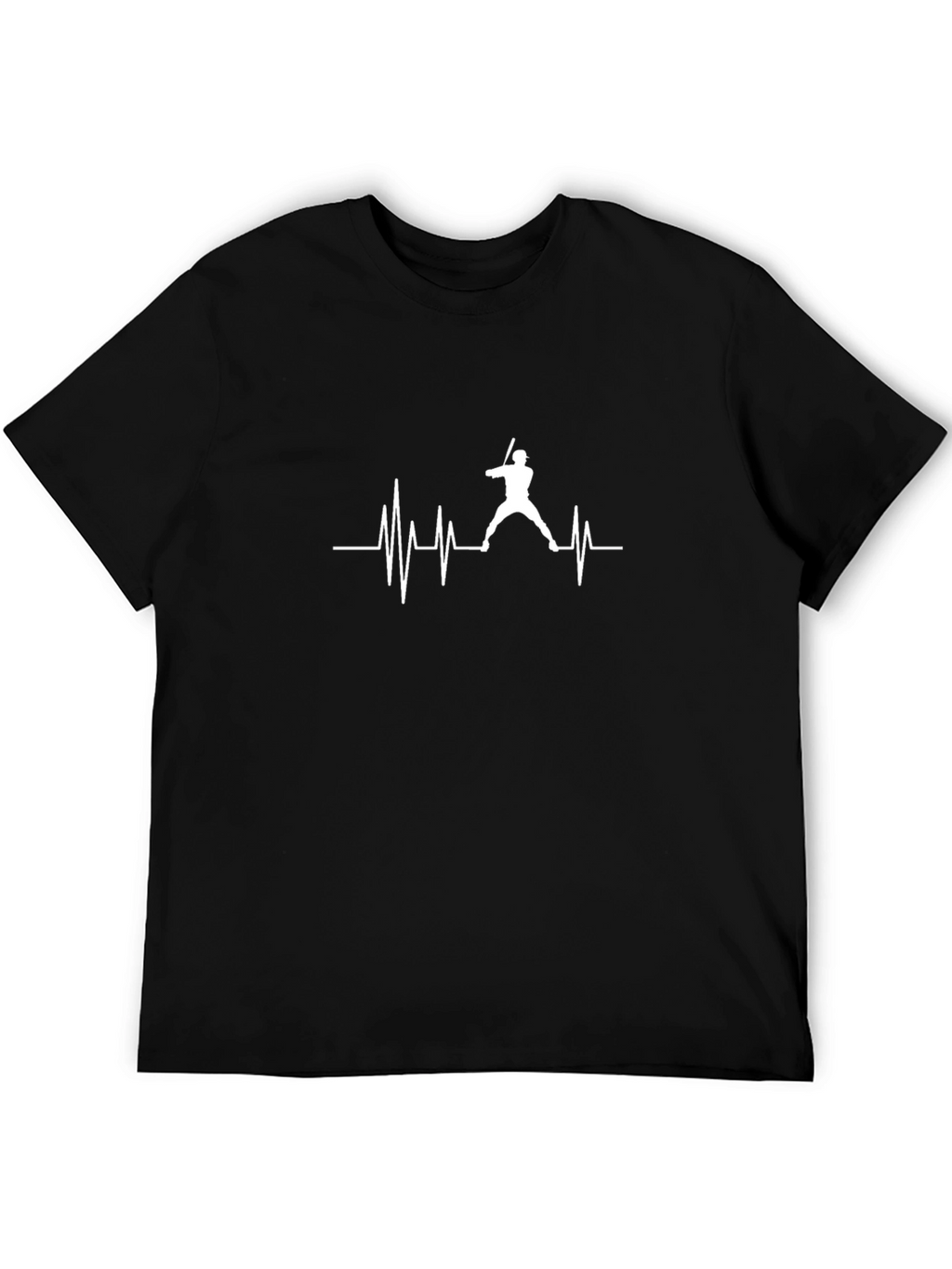 Baseball Heartbeat T-Shirt - Black Crew Neck