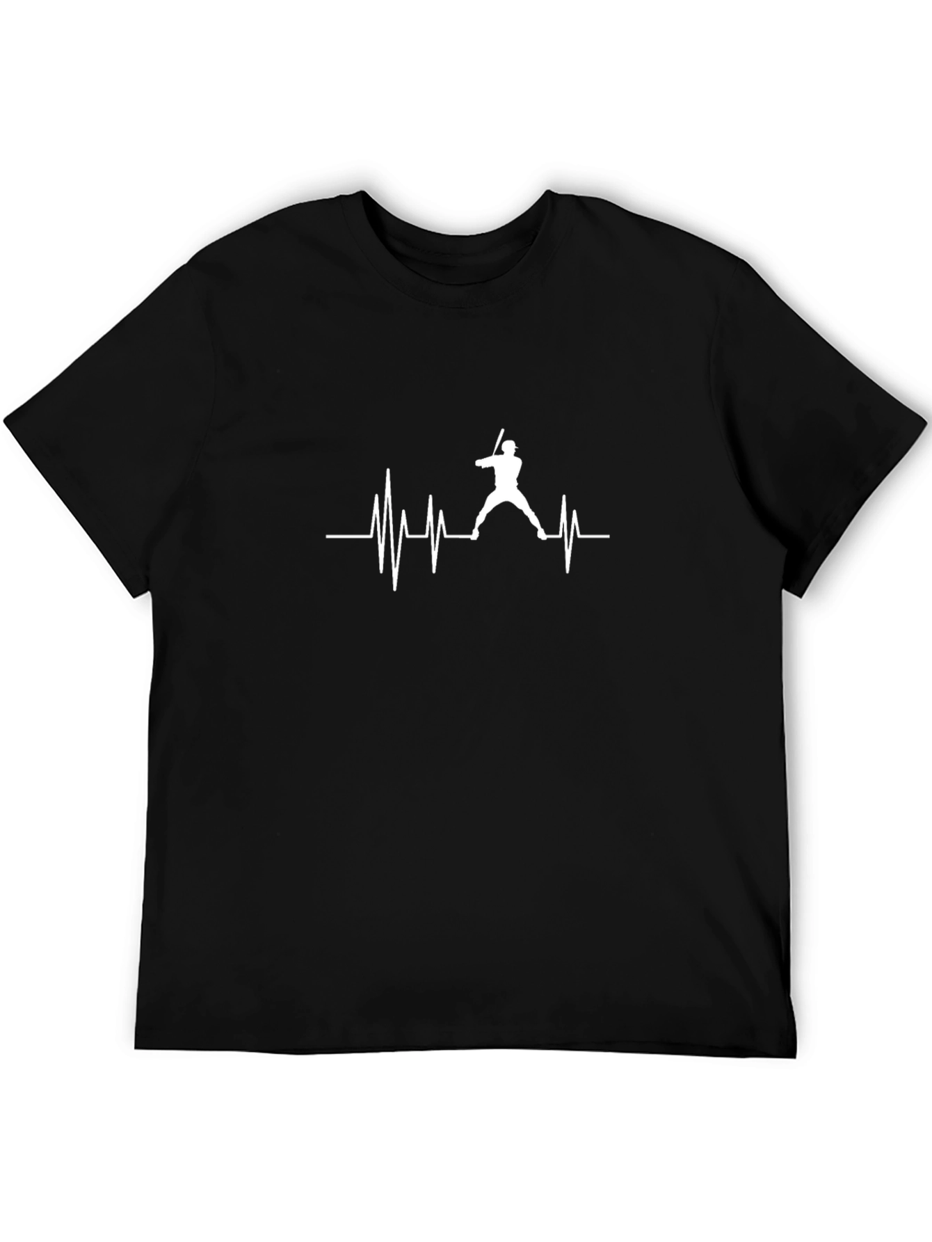 Baseball Heartbeat T-Shirt - Black Crew Neck