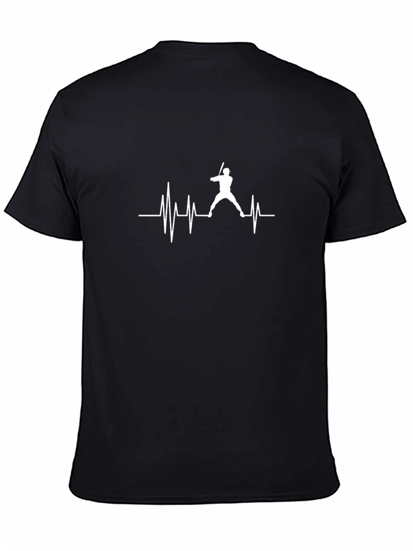 Baseball Heartbeat T-Shirt - Black Crew Neck
