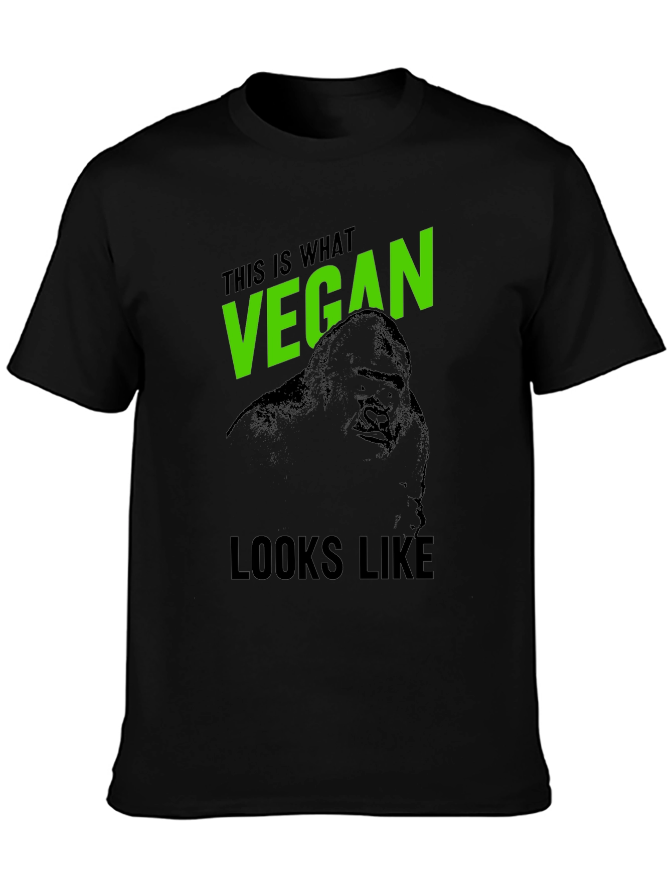 Vegan Gorilla Graphic T-Shirt - Black Crew Neck Tee