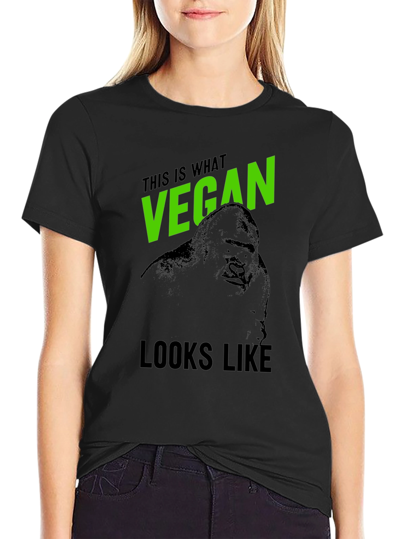 Vegan Gorilla Graphic T-Shirt - Black Crew Neck Tee